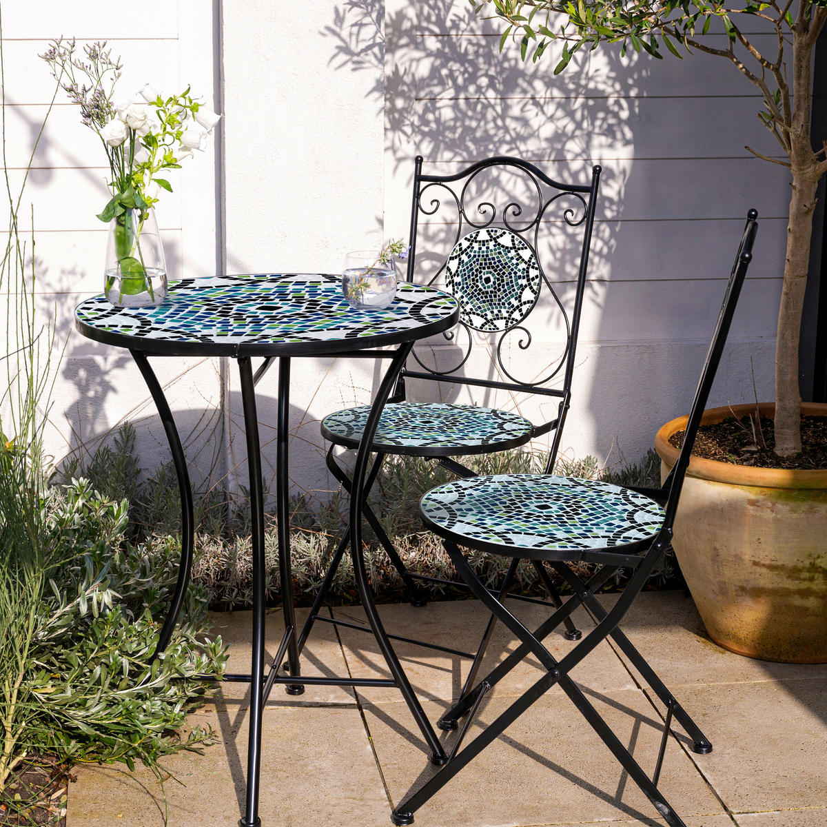 AXI Outdoor Living Bistroset Amélie Mosaik multicolor Metall B/H/L: ca. 60x92x60 cm Amélie Mosaik - multicolor (60,00/60,00/92,00cm) - AXI Outdoor Living