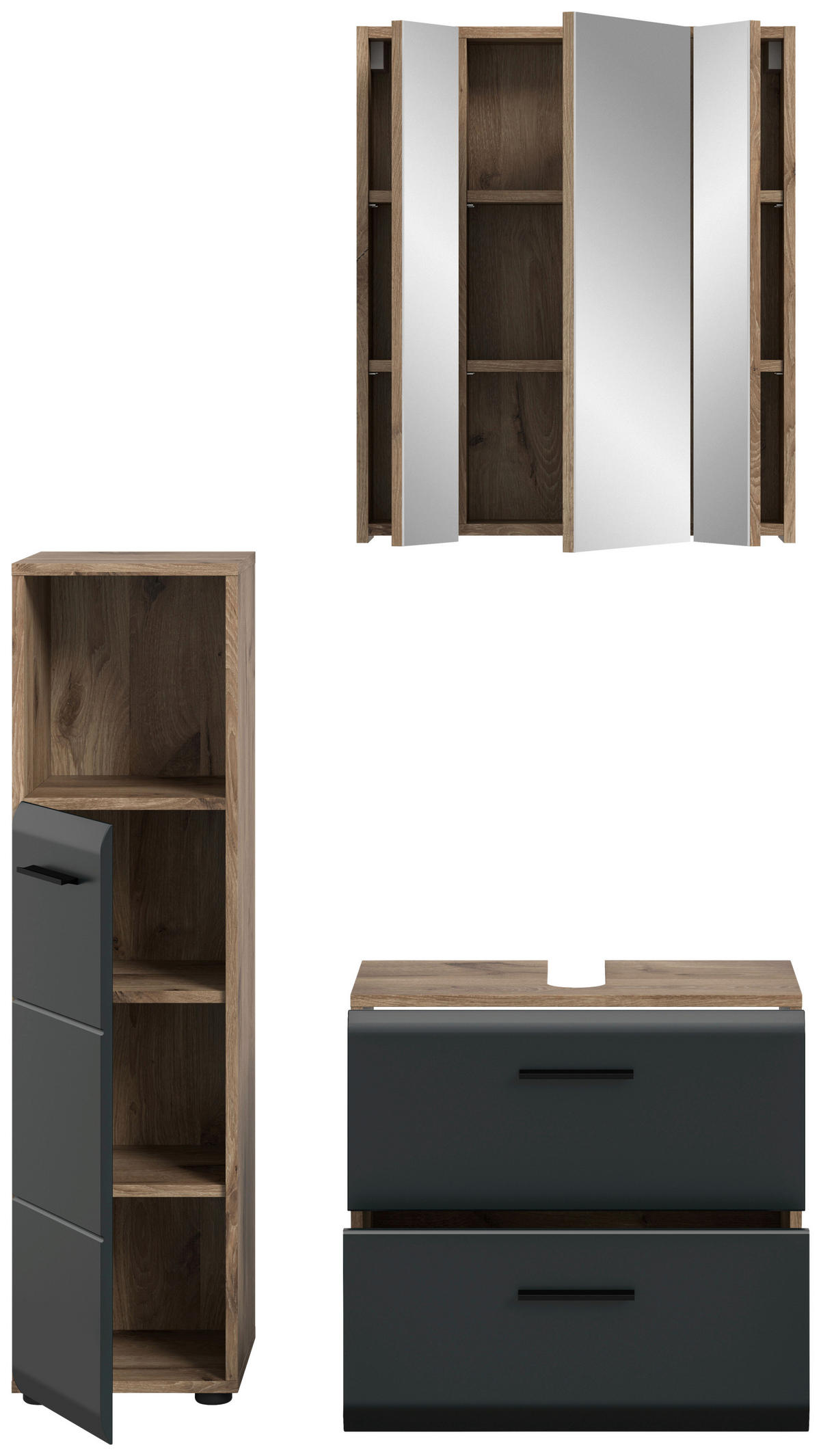 Badezimmer-Set Ice Nox Oak Nachbildung schwarz matt B/H/T: ca. 105x185x30 cm Ice - schwarz (105,00/185,00/30,00cm) - xonox.home