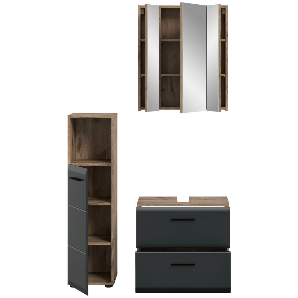 Thumbnail - Badezimmer-Set Ice Nox Oak Nachbildung schwarz matt B/H/T: ca. 105x185x30 cm