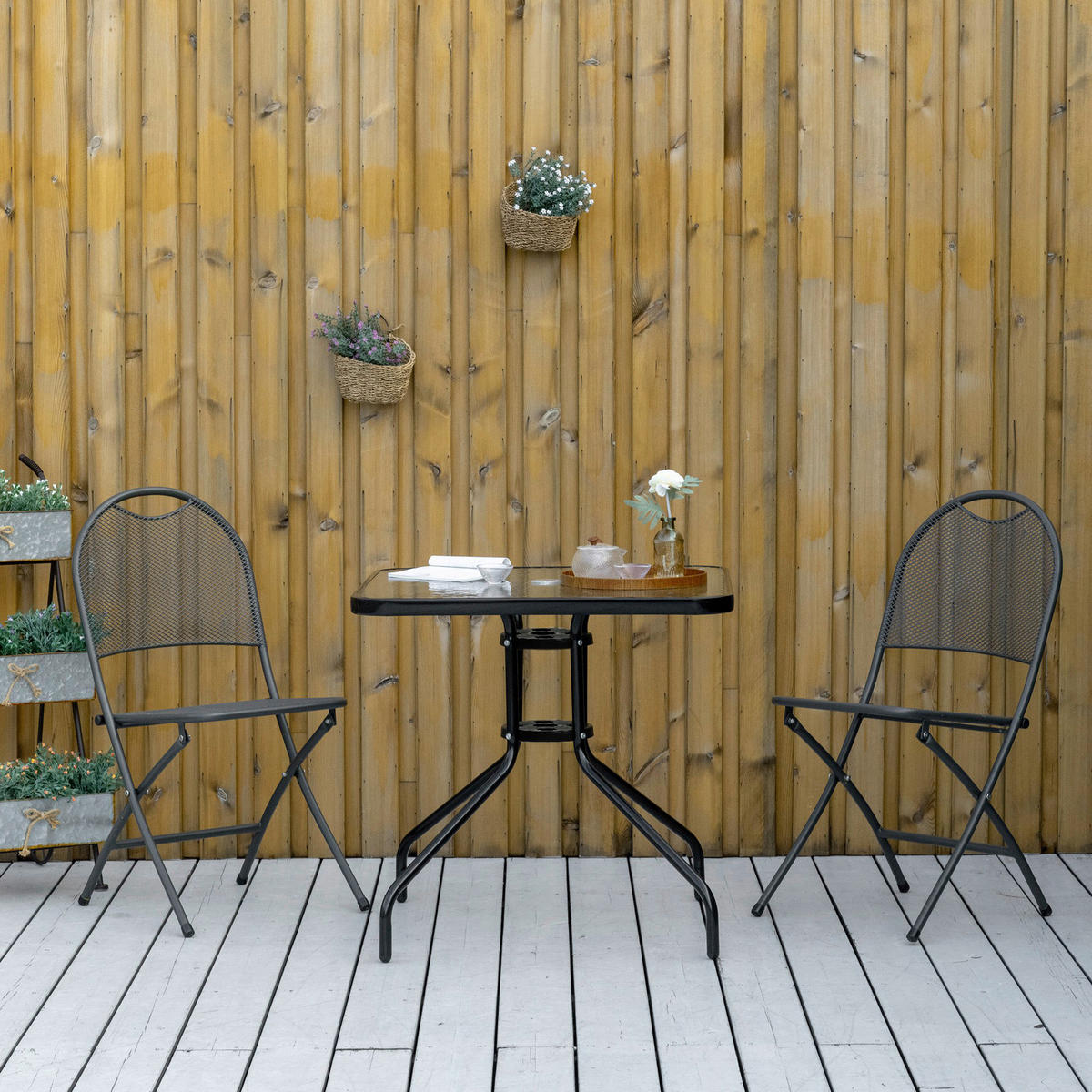 Outsunny Gartentisch schwarz Glas B/H/L: ca. 76x72x76 cm Gartentisch - schwarz (76,00/76,00/72,00cm) - Outsunny