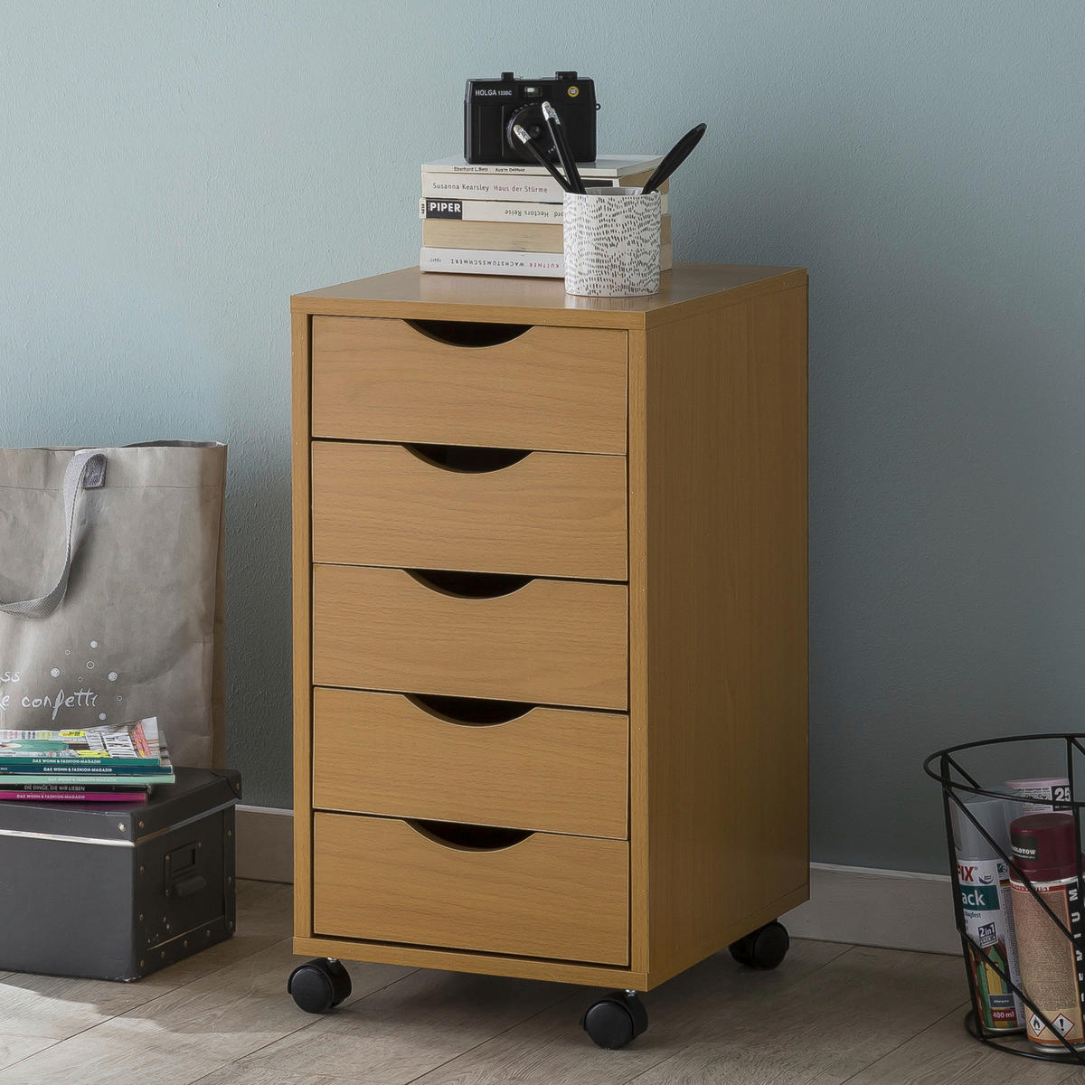 Rollcontainer braun Spanplatte B/H/T: ca. 33x64x38 cm Rollcontainer - braun (33,00/64,00/38,00cm) - Wohnling