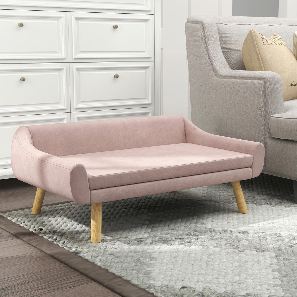 PawHut Hunde-Zubehör rosa Kiefer B/H/L: ca. 58,5x102x42,5 cm Hundesofa - rosa (42,50/58,50/102,00cm) - PawHut