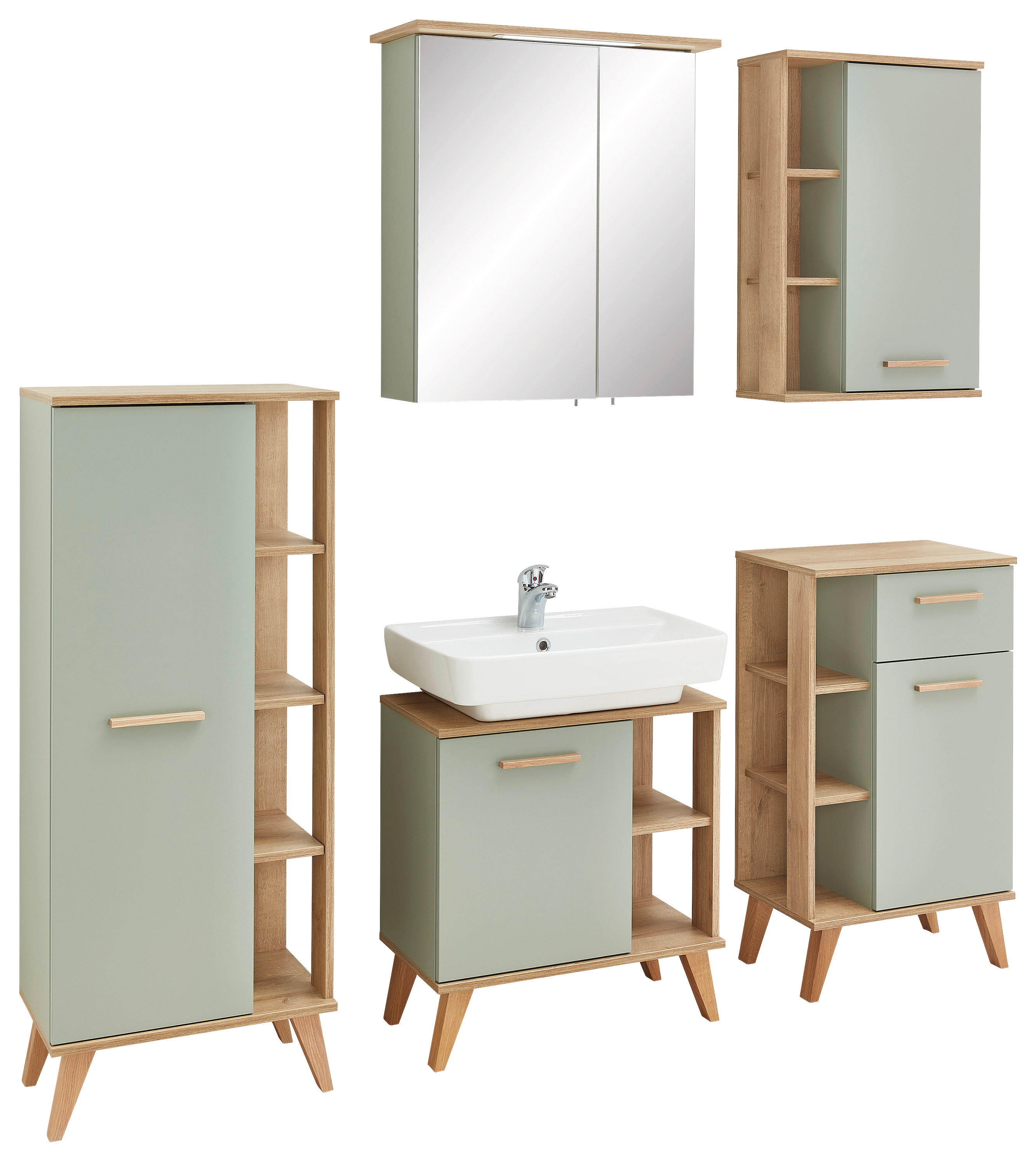 Badezimmer-Set Quickset 963 salbei Nachbildung Eiche Riviera Nachbildung B/H/T: ca. 161,5x200x33 cm Quickset 963 - Eiche/salbei (161,50/200,00/33,00cm) - Pelipal