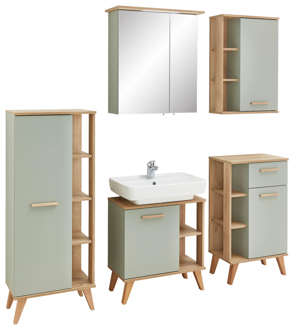 Badezimmer-Set Quickset 963 salbei Nachbildung Eiche Riviera Nachbildung B/H/T: ca. 161,5x200x33 cm Quickset 963 - Eiche/salbei (161,50/200,00/33,00cm) - Pelipal