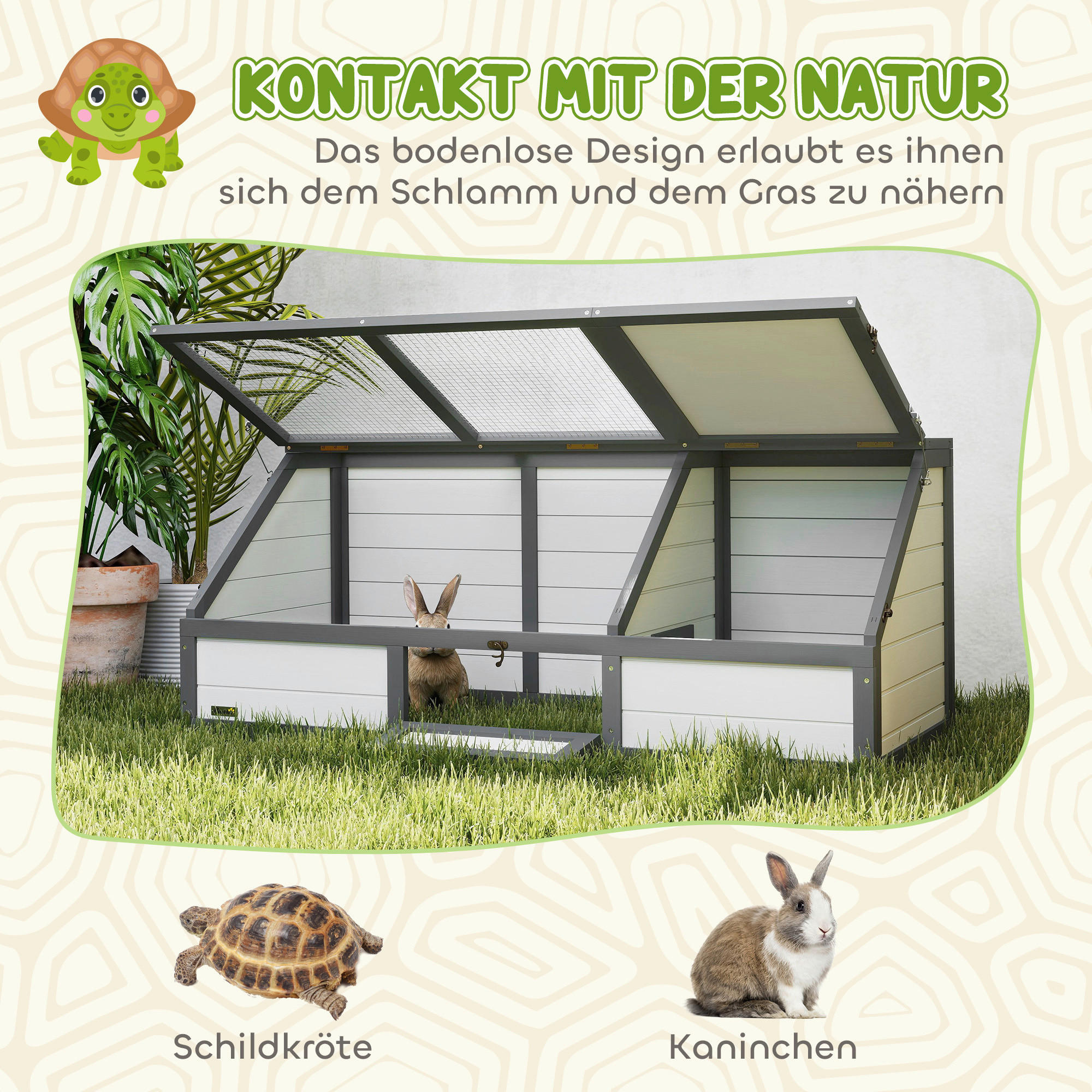 Thumbnail - PawHut Schildkrötenhaus weiß Holz B/H/L: ca. 55x50x120 cm