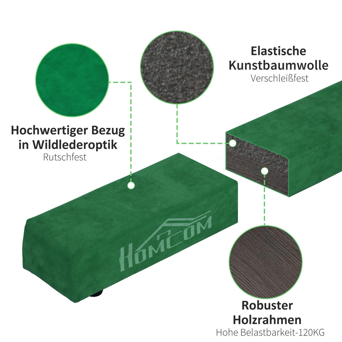 HOMCOM Schwebebalken grün Kiefer B/H/L: ca. 10x6,5x210 cm Schwebebalken - grün (210,00/10,00/6,50cm) - HOMCOM