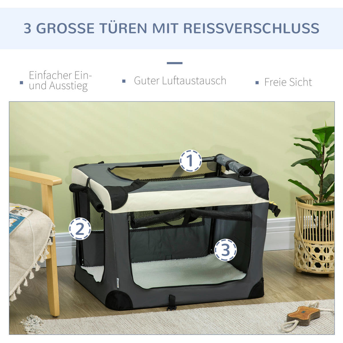 PawHut Tragetasche für Haustiere grau Polyester B/H/L: ca. 51x50x70 cm Tragetasche für Haustiere - schwarz/grau (70,00/51,00/50,00cm) - PawHut