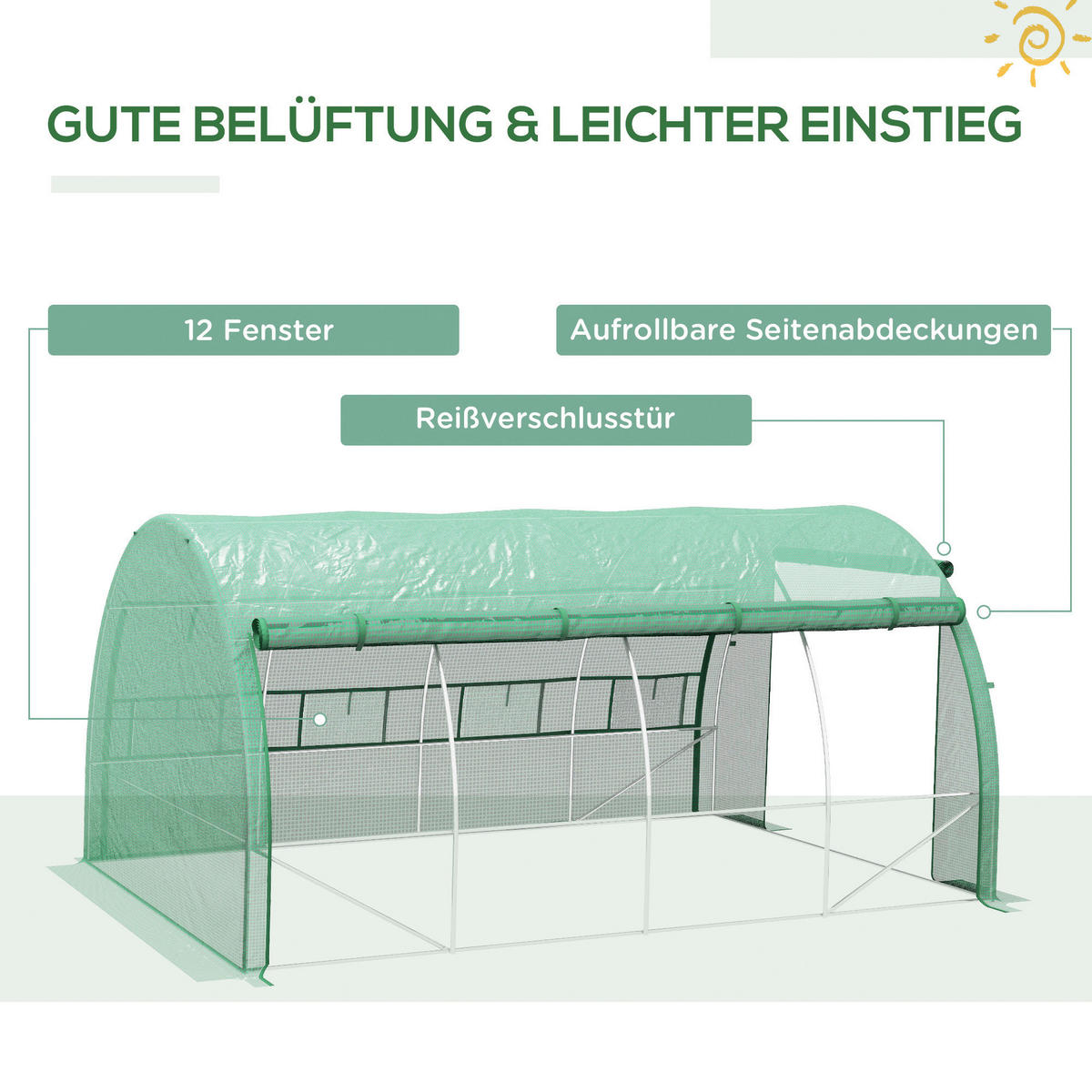 Outsunny Gewächshaus B/H/L: ca. 300x397x200 cm Foliengewächshaus - grün (200,00/300,00/397,00cm) - Outsunny