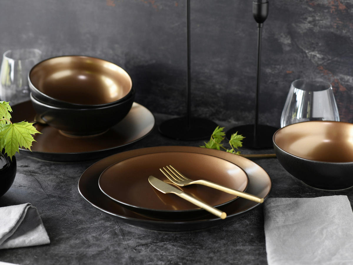 CreaTable Kombiservice Glamour gold Keramik Glamour - gold/schwarz - CreaTable