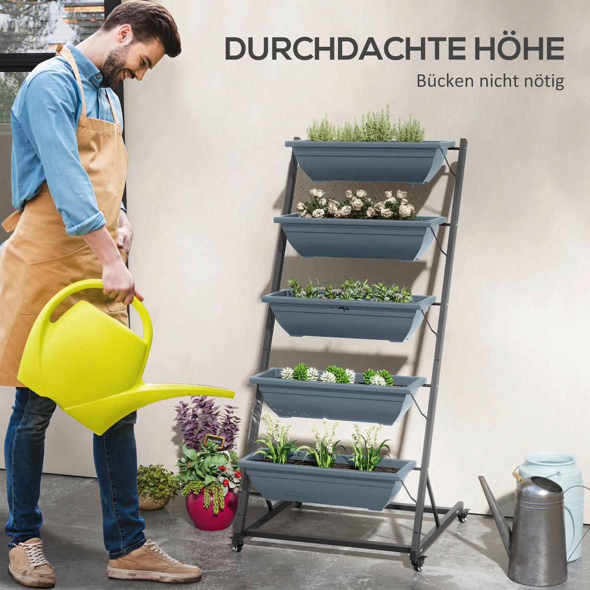 Outsunny Pflanzständer grau Polypropylen B/H/L: ca. 67x65x145 cm Blumenständer - grau (145,00/67,00/65,00cm) - Outsunny