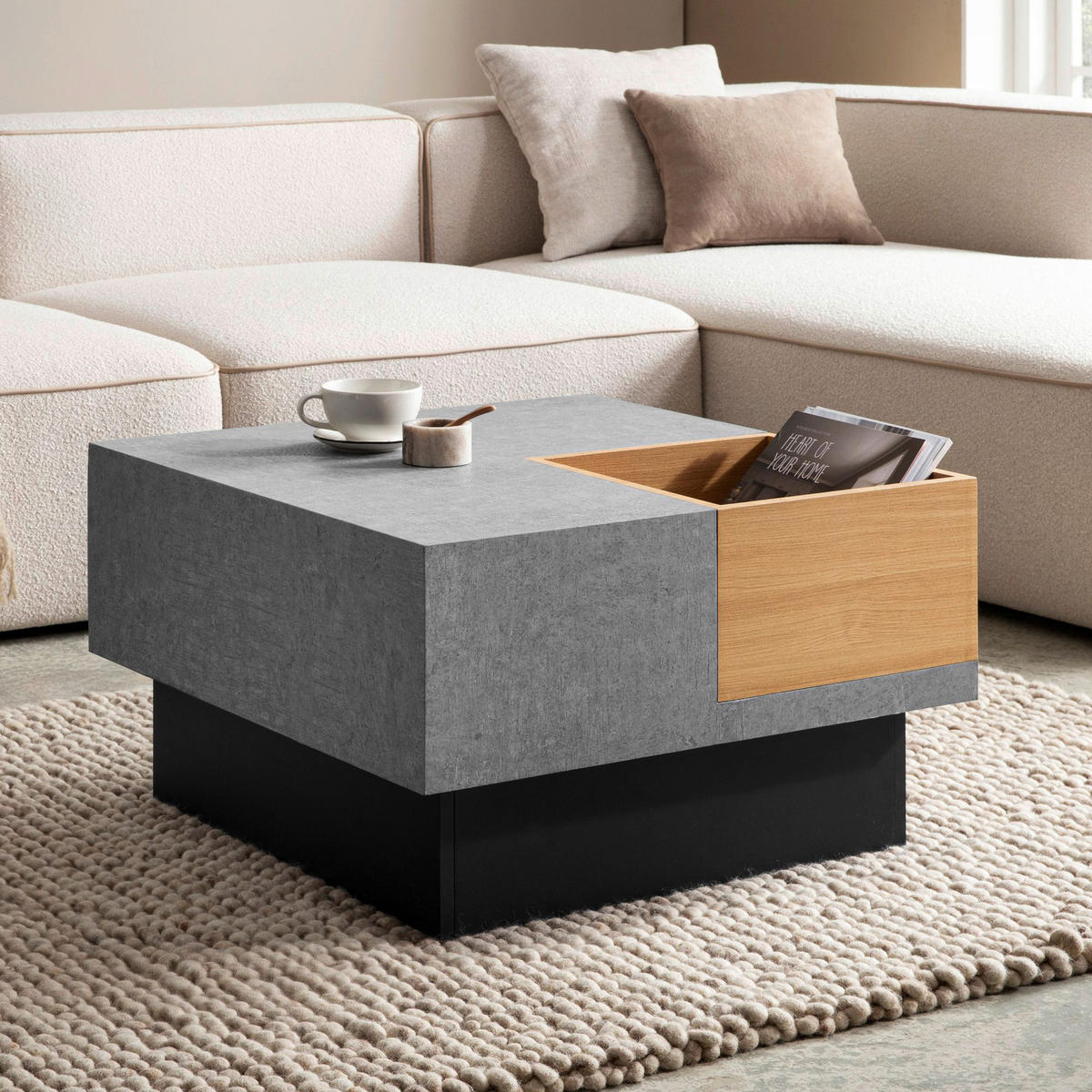 Couchtisch Beton Optik B/H/T: ca. 65x40x65 cm Couchtisch - Beton (65,00/40,00/65,00cm) - Wohnling