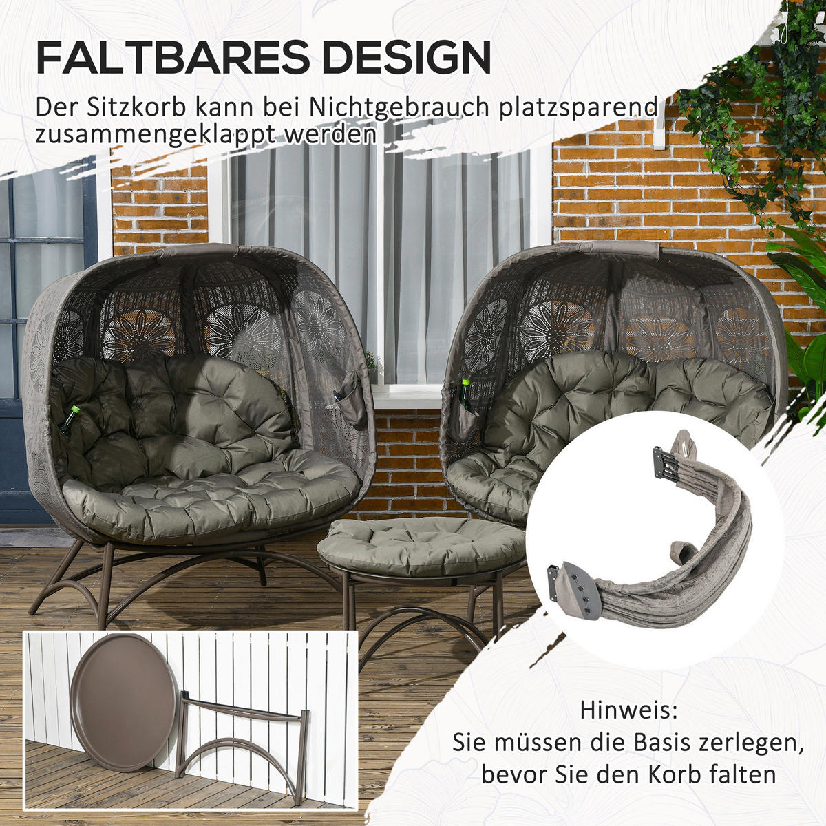 Outsunny Gartenstuhl sand Polypropylen B/H/L: ca. 75x126x142 cm Gartenstuhl-Set - sand (142,00/75,00/126,00cm) - Outsunny