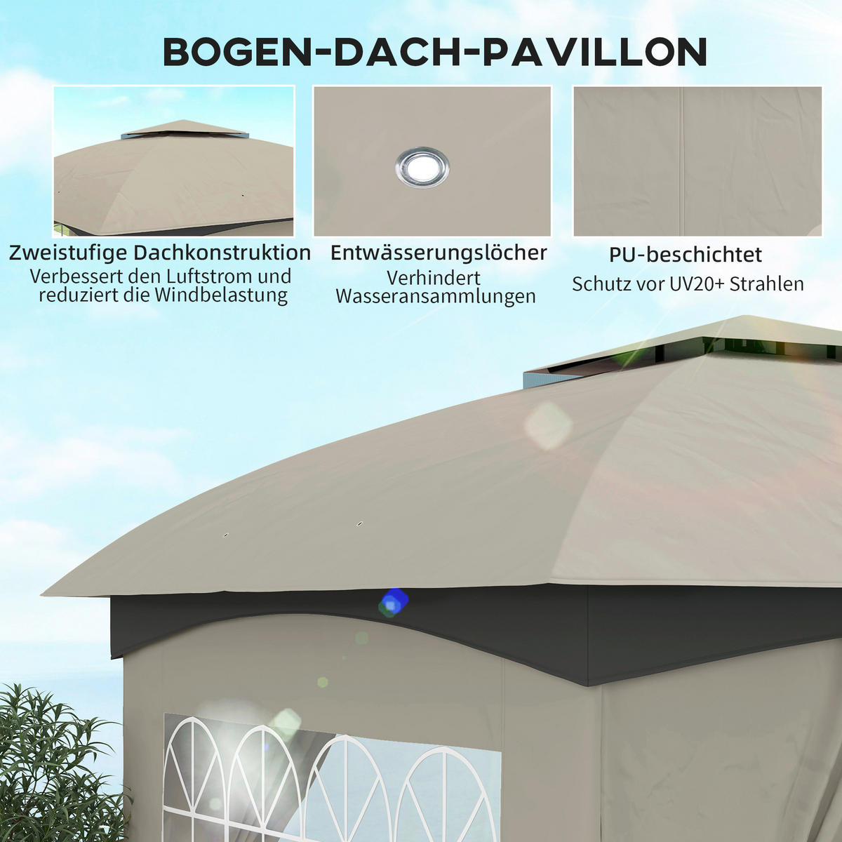 Outsunny Pavillon hellgrau Metall B/H/L: ca. 335x285x335 cm Pavillon - hellgrau (335,00/335,00/285,00cm) - Outsunny