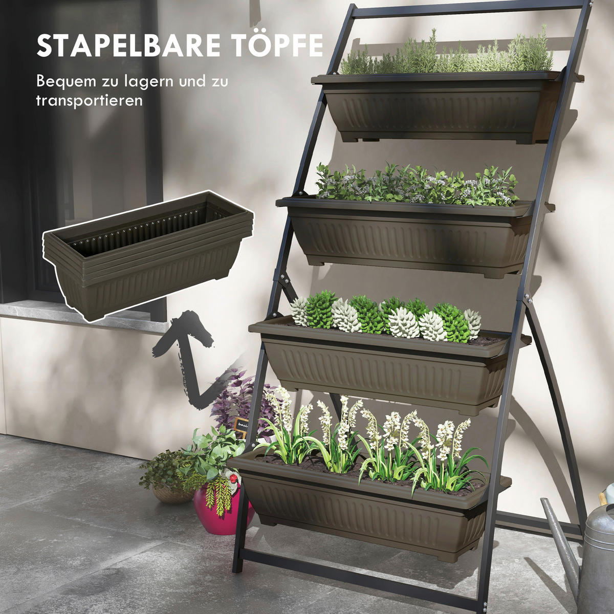 Outsunny Pflanzenständer braun Edelstahl B/H/L: ca. 79x76x162 cm Pflanzenständer - braun (162,00/79,00/76,00cm) - Outsunny