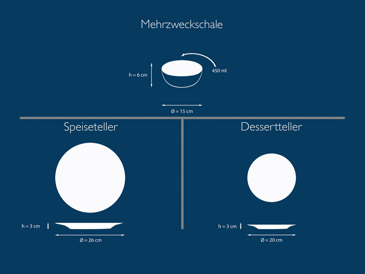 CreaTable Tafelservice Nordic weiß Steinzeug 12 tlg. Nordic - weiß/schwarz - CreaTable