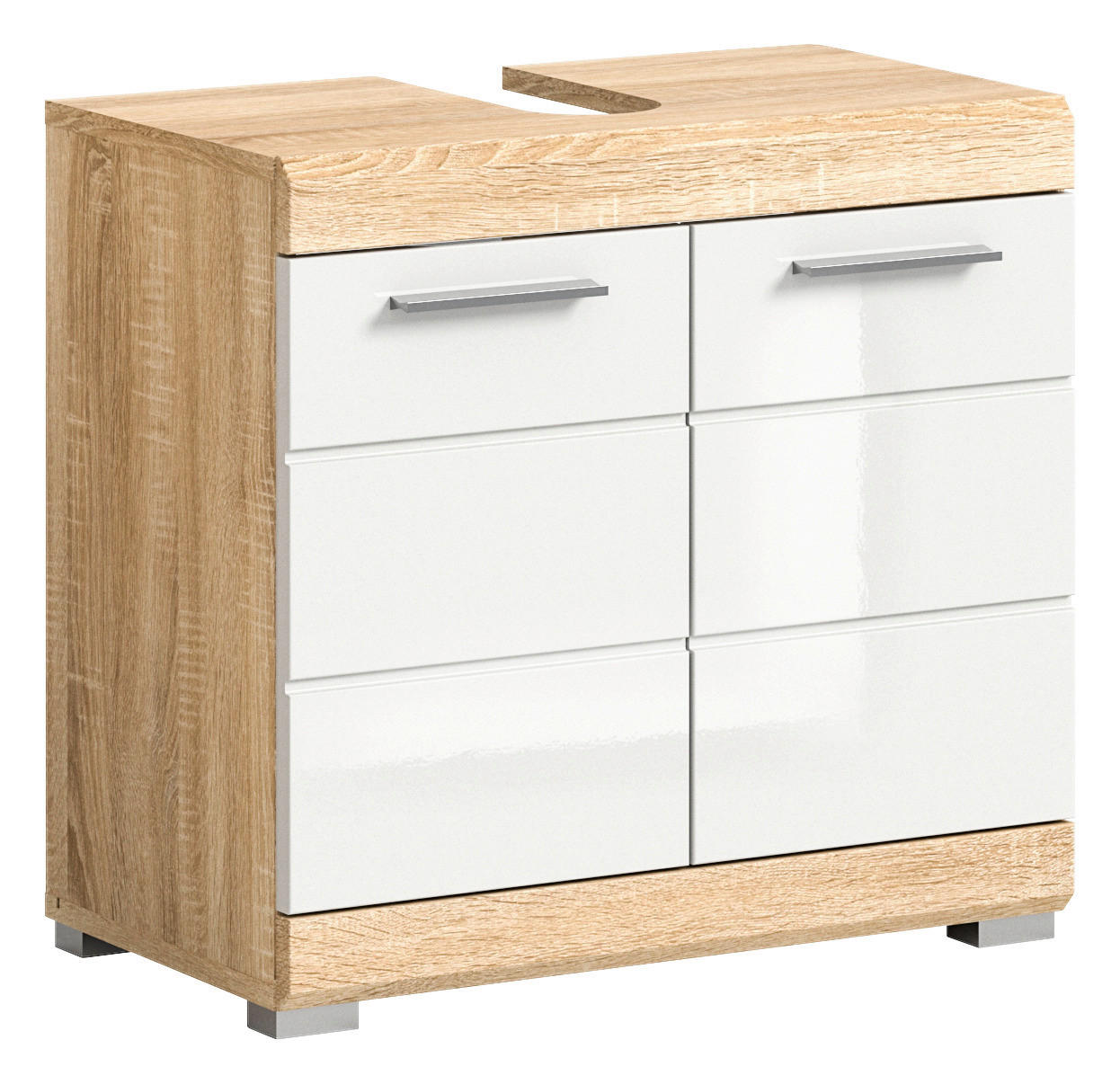 Waschbeckenunterschrank LAMBADA Eiche Sonoma hell Nachbildung weiß Hochglanz B/H/T: ca. 60x56x34 cm LAMBADA - Eiche/weiß (60,00/56,00/34,00cm) - xonox.home