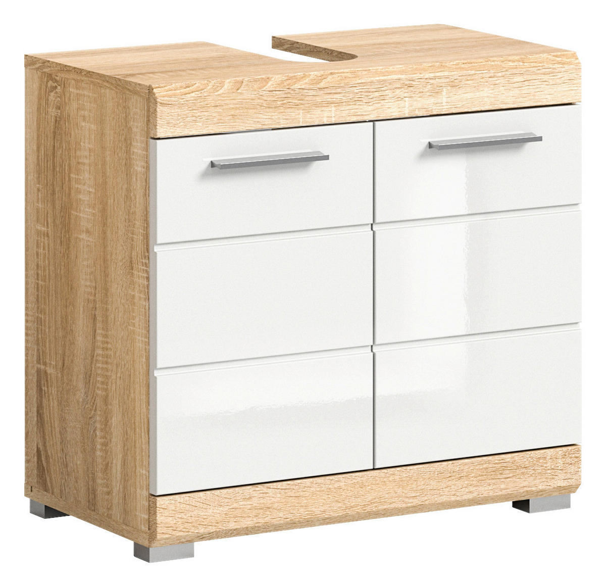 Waschbeckenunterschrank LAMBADA Eiche Sonoma hell Nachbildung weiß Hochglanz B/H/T: ca. 60x56x34 cm LAMBADA - Eiche/weiß (60,00/56,00/34,00cm) - xonox.home