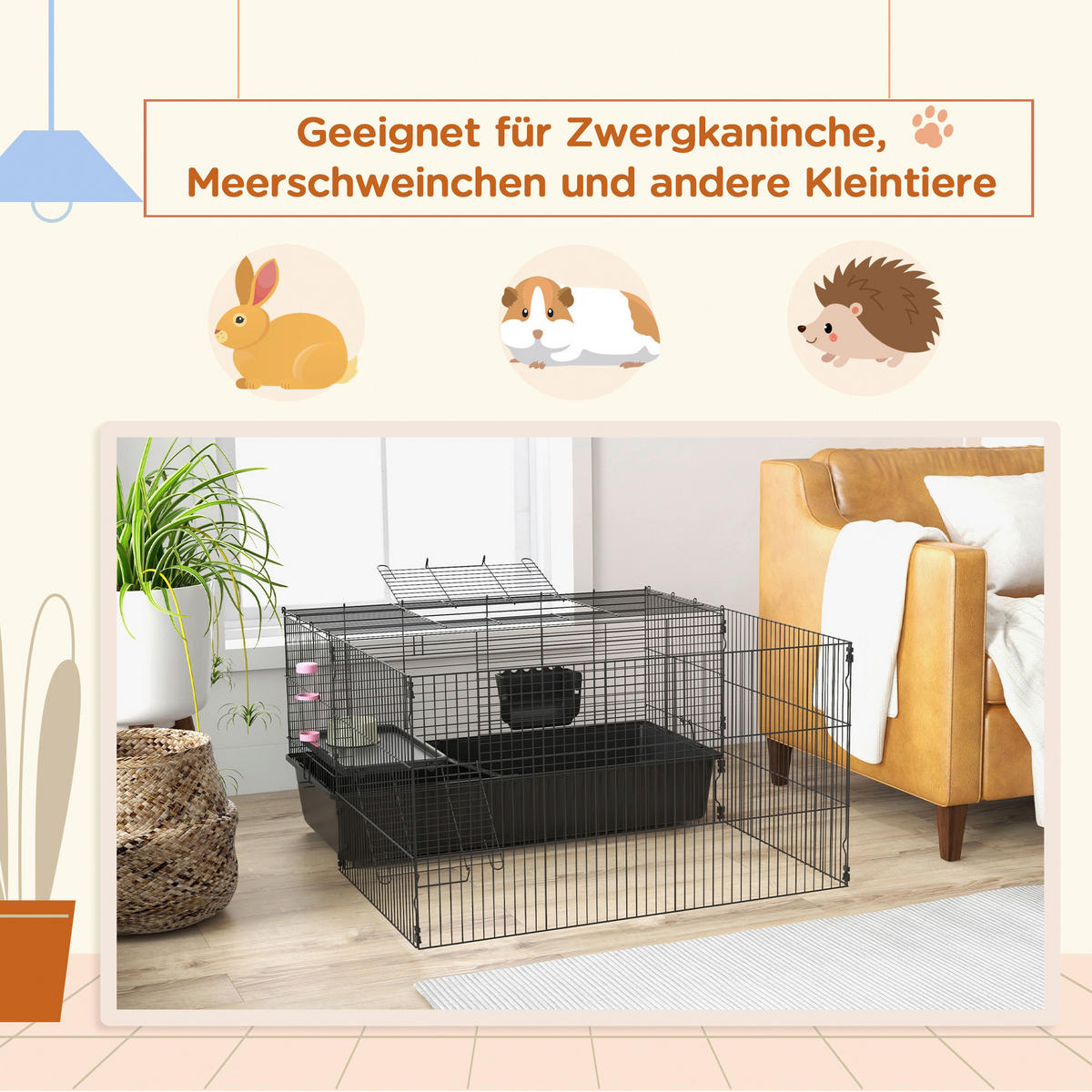 PawHut Kleintierkäfig schwarz Stahl B/H/L: ca. 99x54x112,5 cm Kleintierkäfig - schwarz (112,50/99,00/54,00cm) - PawHut