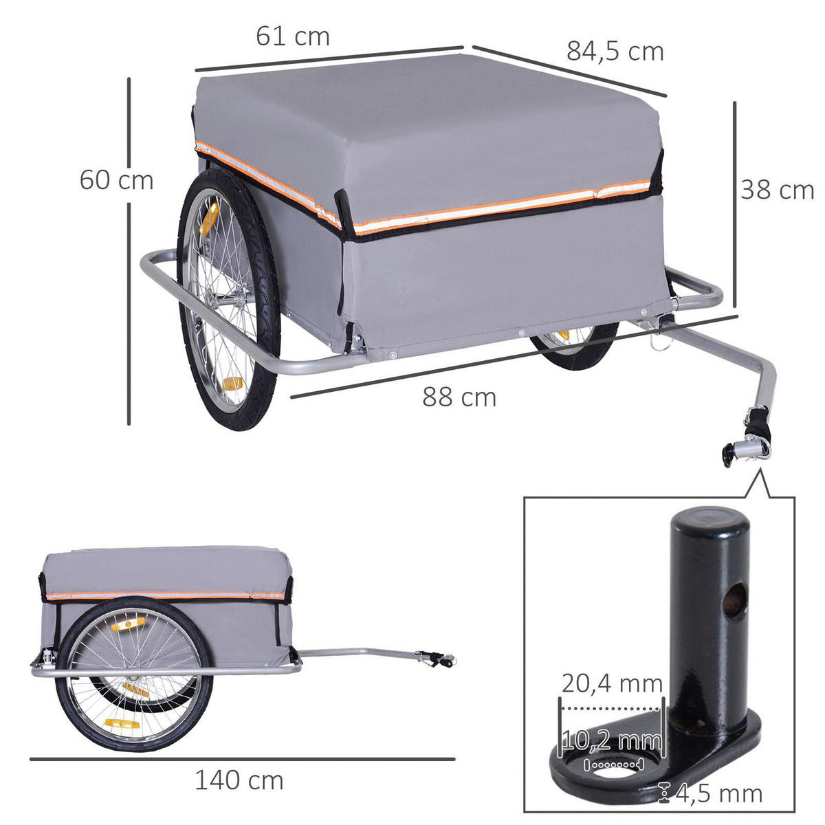 HOMCOM Fahrradanhänger grau grau B/H/L: ca. 88x140x60 cm Transportanhänger - grau (60,00/88,00/140,00cm) - HOMCOM