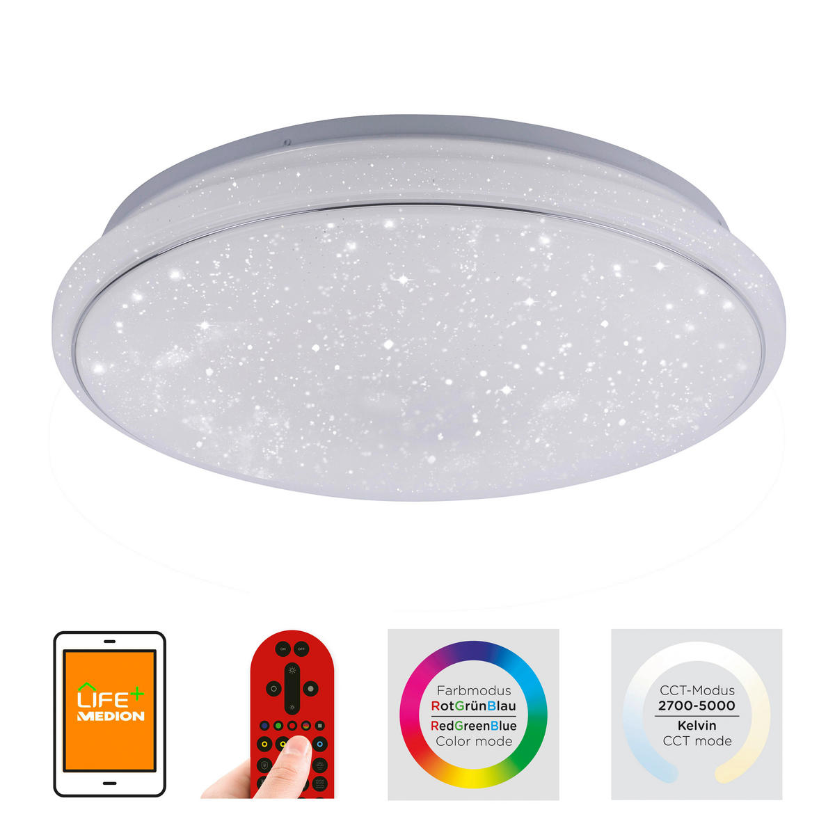 Just Light Smarte LED-Deckenleuchte JUPI 14743-16 weiß Kunststoff H/D: ca. 11x44 cm 1 Brennstellen LOLAsmart-JUPI - weiß (44,00/11,00cm) - Just Light