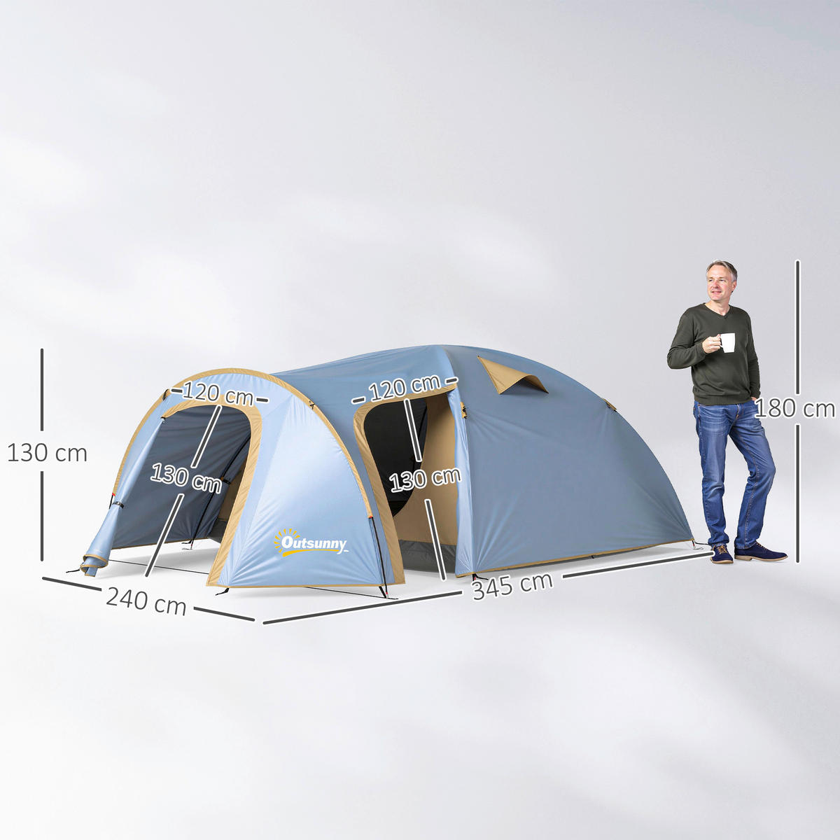 Outsunny Campingzelt hellblau Polyester B/H/L: ca. 240x130x345 cm Campingzelt - hellblau (345,00/240,00/130,00cm) - Outsunny