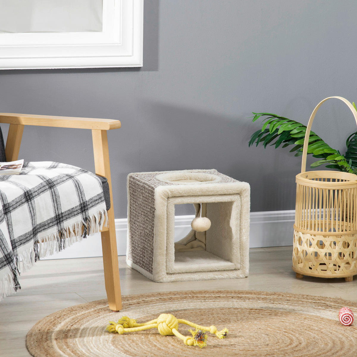 PawHut Katzen-Zubehör beige Spanplatte B/H/L: ca. 30x98x30 cm Katzentunnel - beige/braun (30,00/30,00/98,00cm) - PawHut