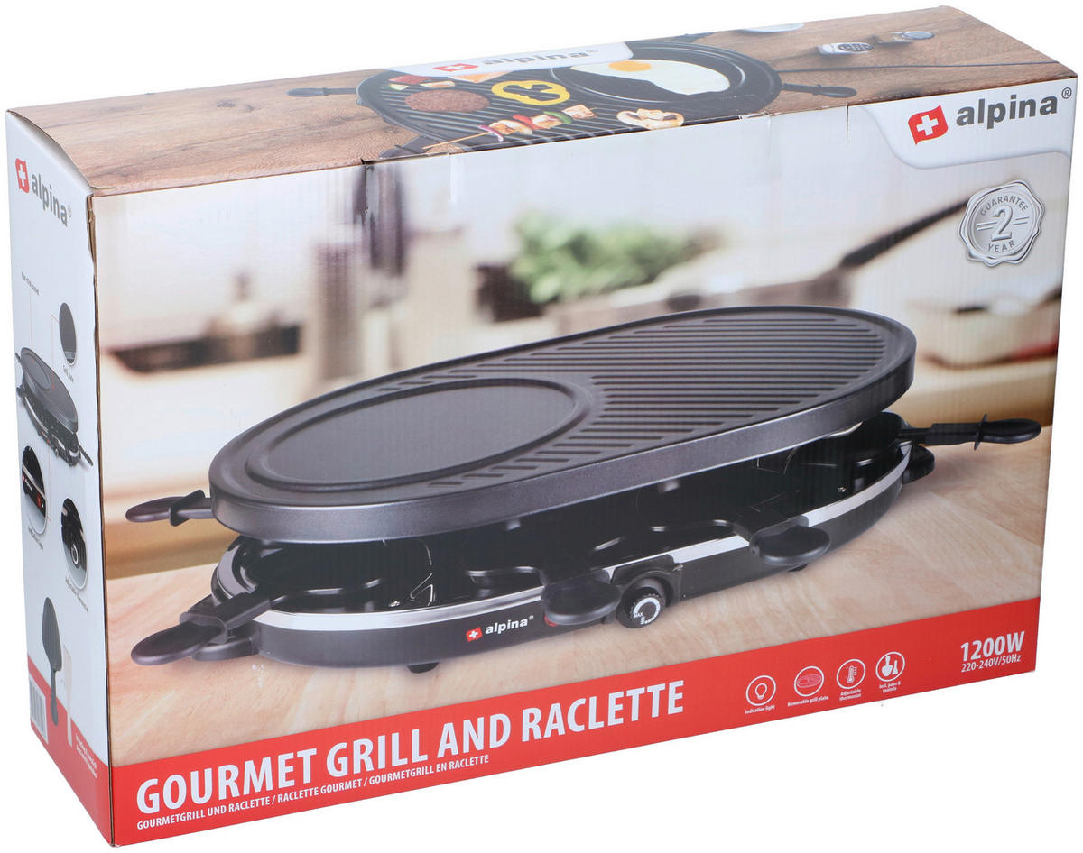 Alpina Raclette-Grill schwarz Metall B/H/L: ca. 47,5x12x32 cm Raclettegrill_Gourmet - schwarz (32,00/47,50/12,00cm) - Alpina