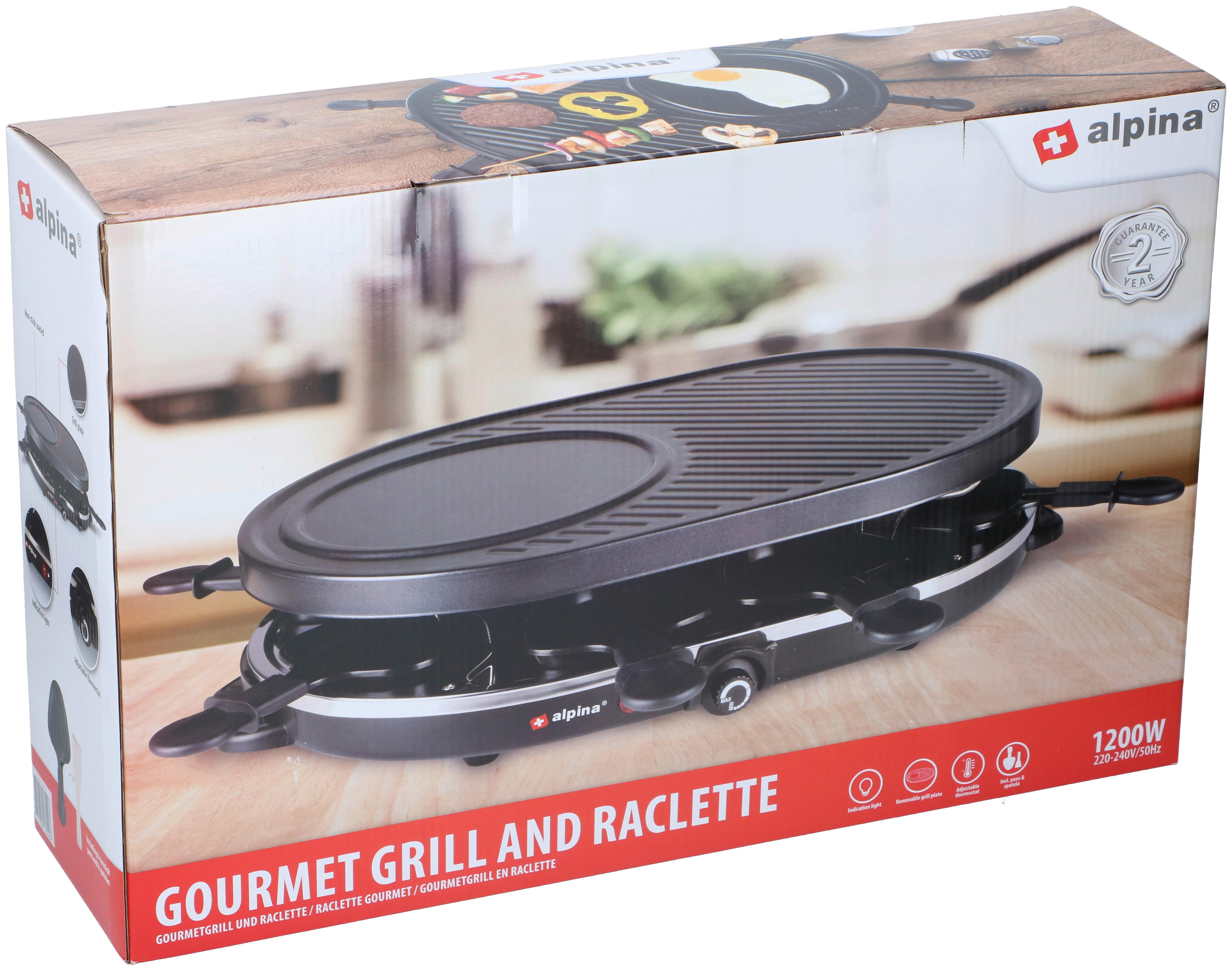 Alpina Raclette-Grill schwarz Metall B/H/L: ca. 47,5x12x32 cm