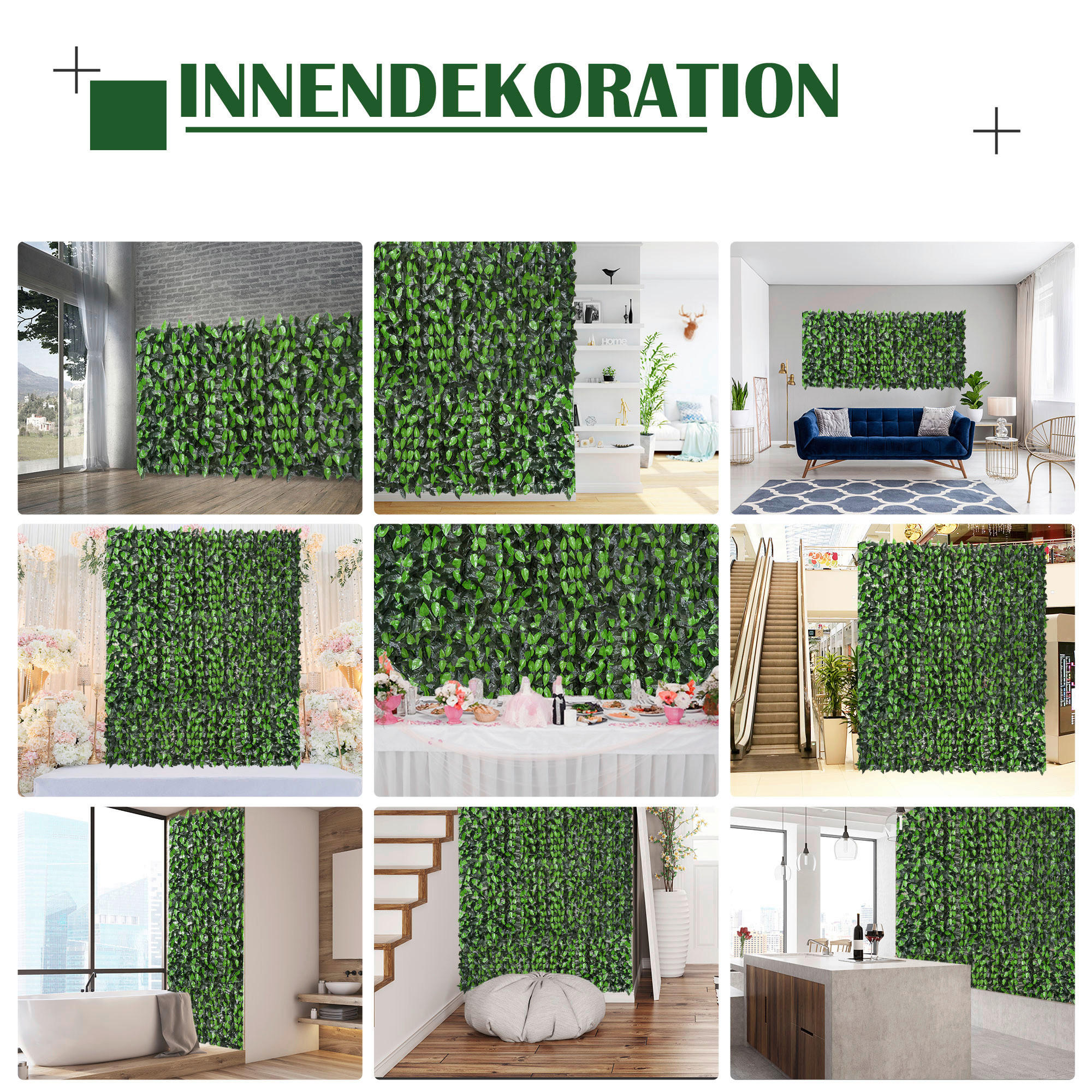 Outsunny Künstliche Hecke grün Kunststoff H/L: ca. 100x300 cm Künstliche Hecke - grün (300,00cm) - Outsunny