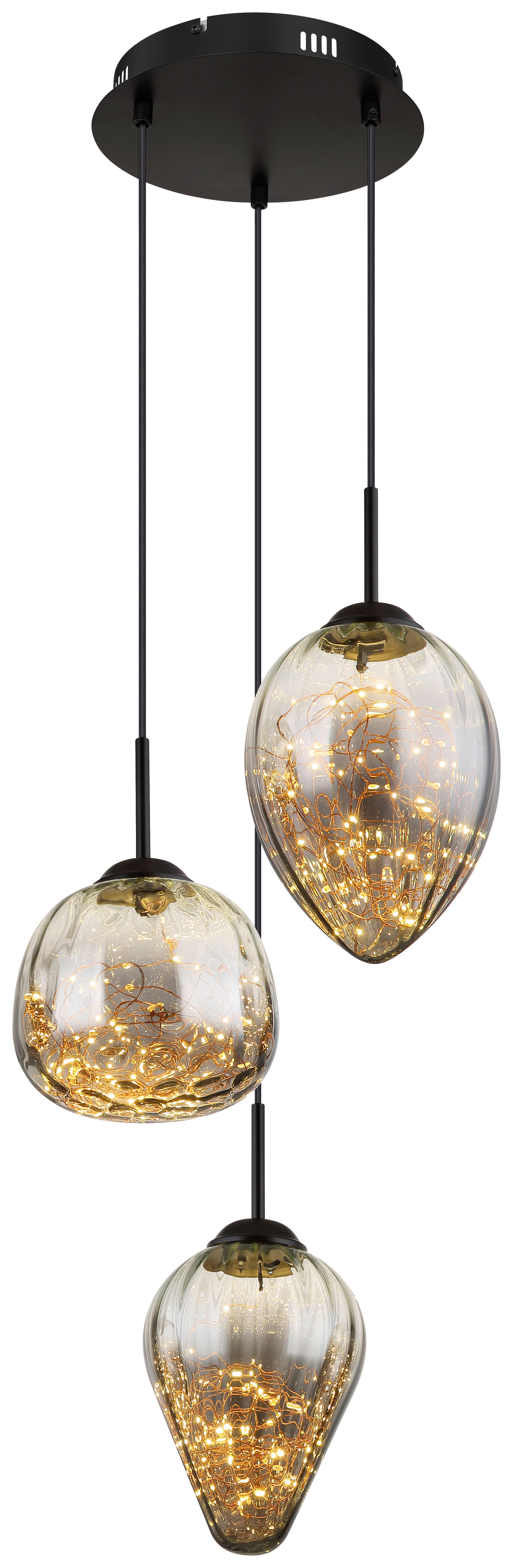 GLOBO LED-Pendelleuchte Firefly 15642-3 schwarz Metall Rauchglas D: ca. 40 cm