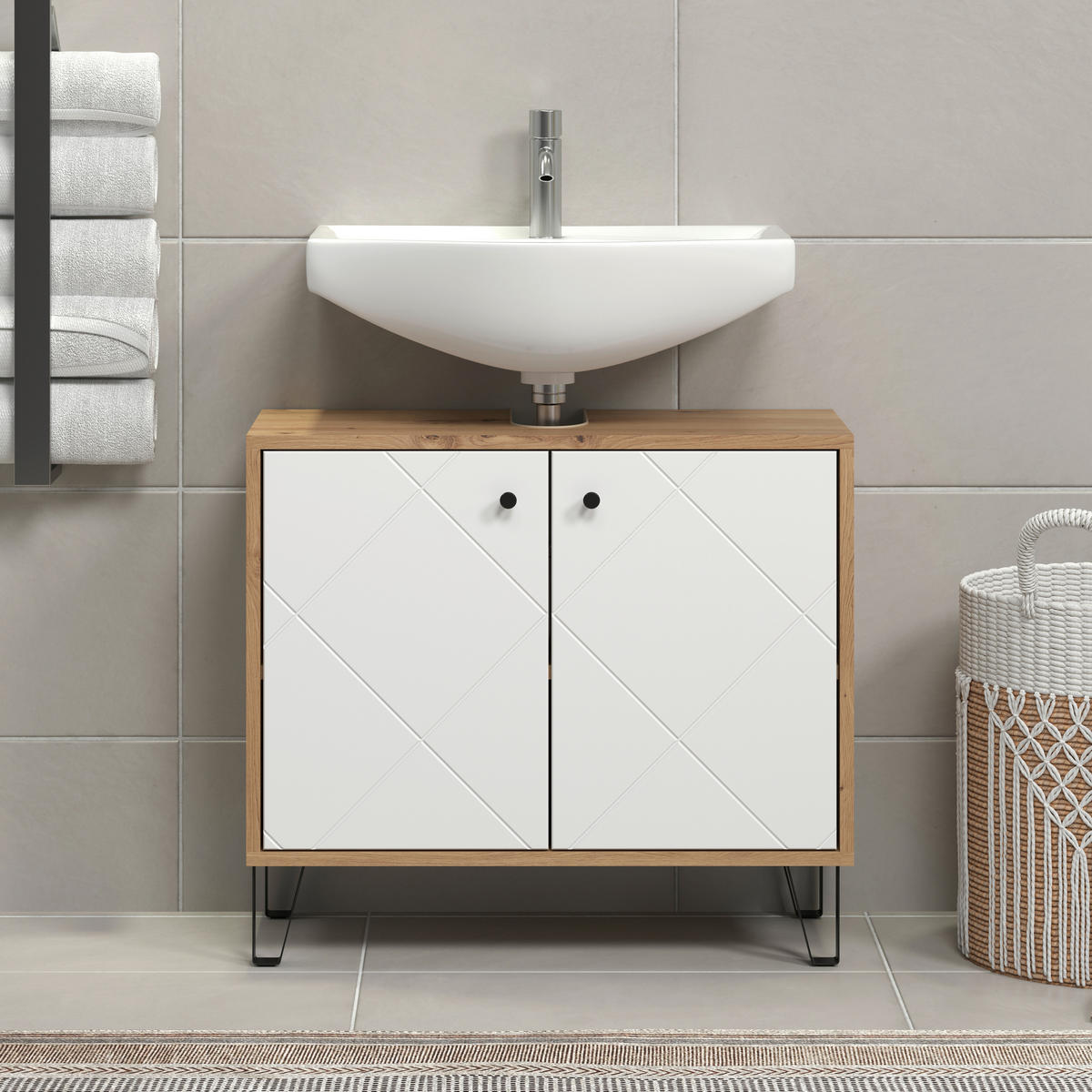 Waschbeckenunterschrank Touch Eiche Artisan Nachbildung weiß matt B/H/T: ca. 69x61x32 cm Touch - Eiche/weiß (69,00/61,00/32,00cm) - Trendteam