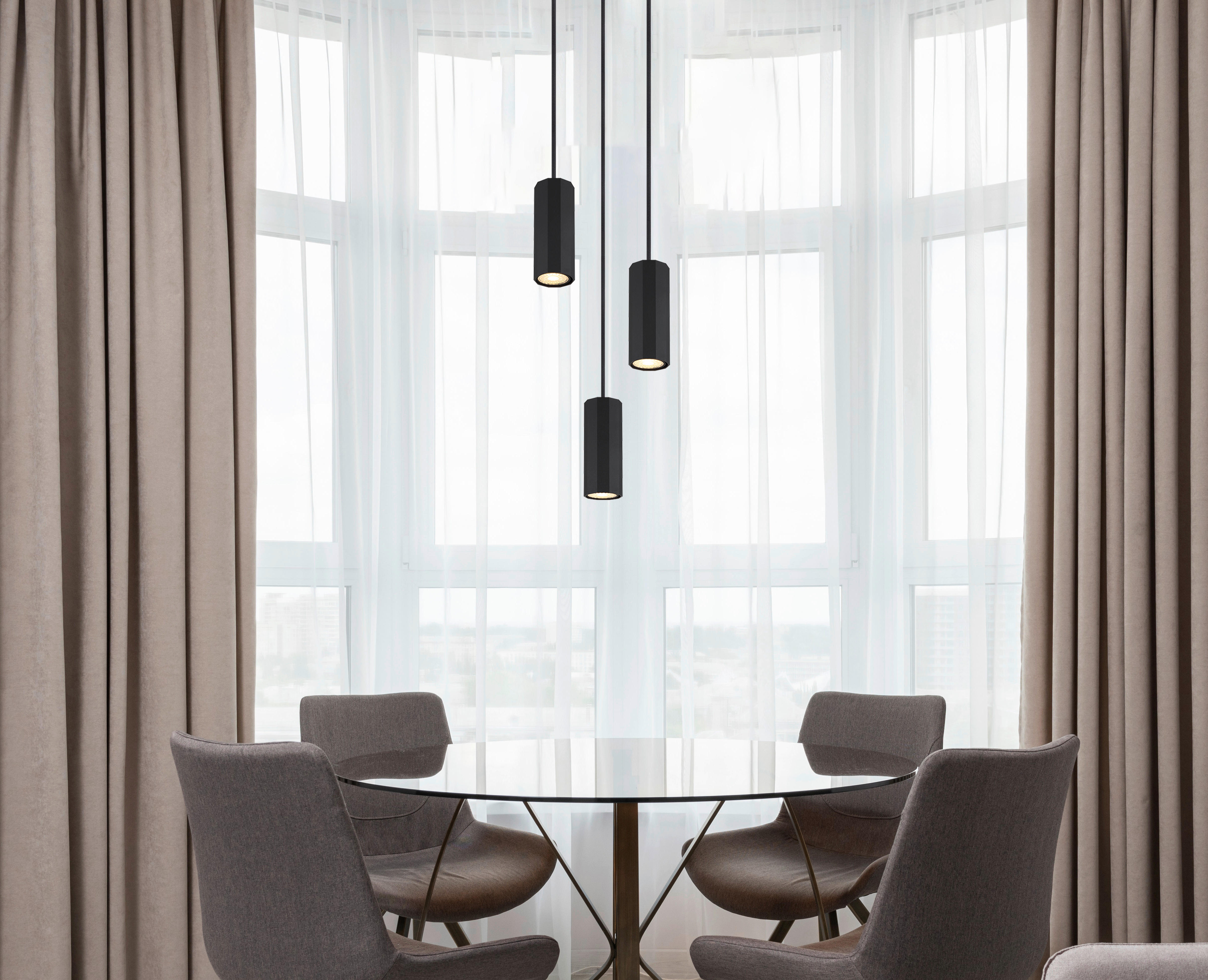 GLOBO Pendelleuchte JAMES 57918-3HB mattschwarz Metall Kunststoff H/D: ca. 120x21 cm GU10 3 Brennstellen JAMES - mattschwarz (21,00/120,00cm) - GLOBO