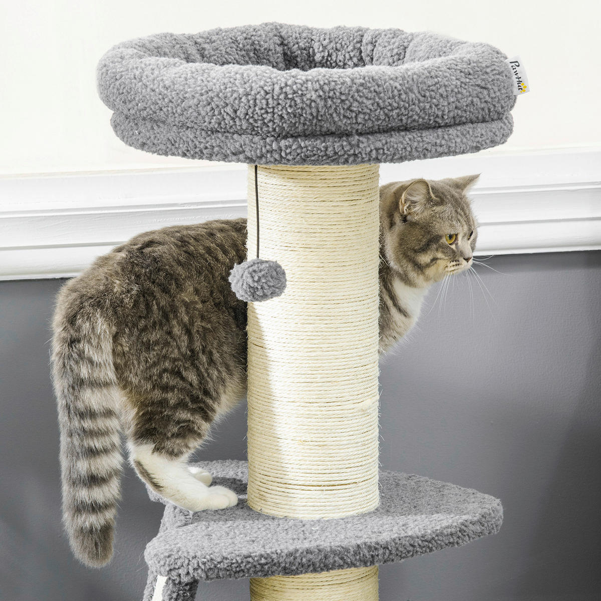 PawHut Kratzbaum cremeweiß Spanplatte B/H/L: ca. 48x48x92 cm Kratzbaum - dunkelgrau/cremeweiß (92,00/48,00/48,00cm) - PawHut