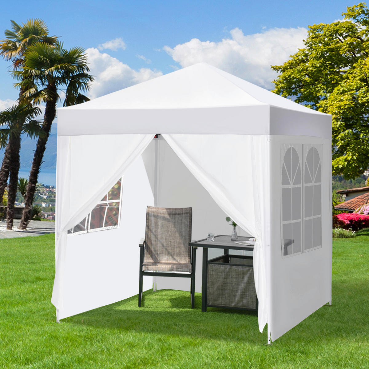 Outsunny Faltpavillon weiß Stahl B/H/L: ca. 200x204x200 cm Faltpavillon - weiß (200,00/200,00/204,00cm) - Outsunny