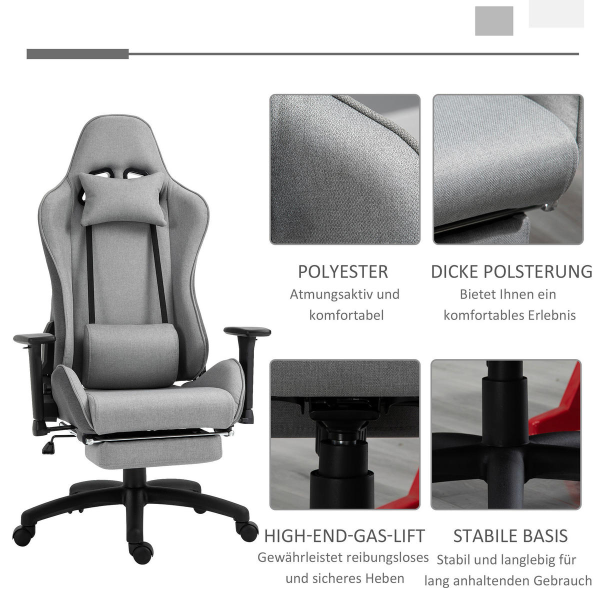 Drehstuhl 921-300 grau 921-300 - grau (73,00/135,00/57,00cm) - Vinsetto