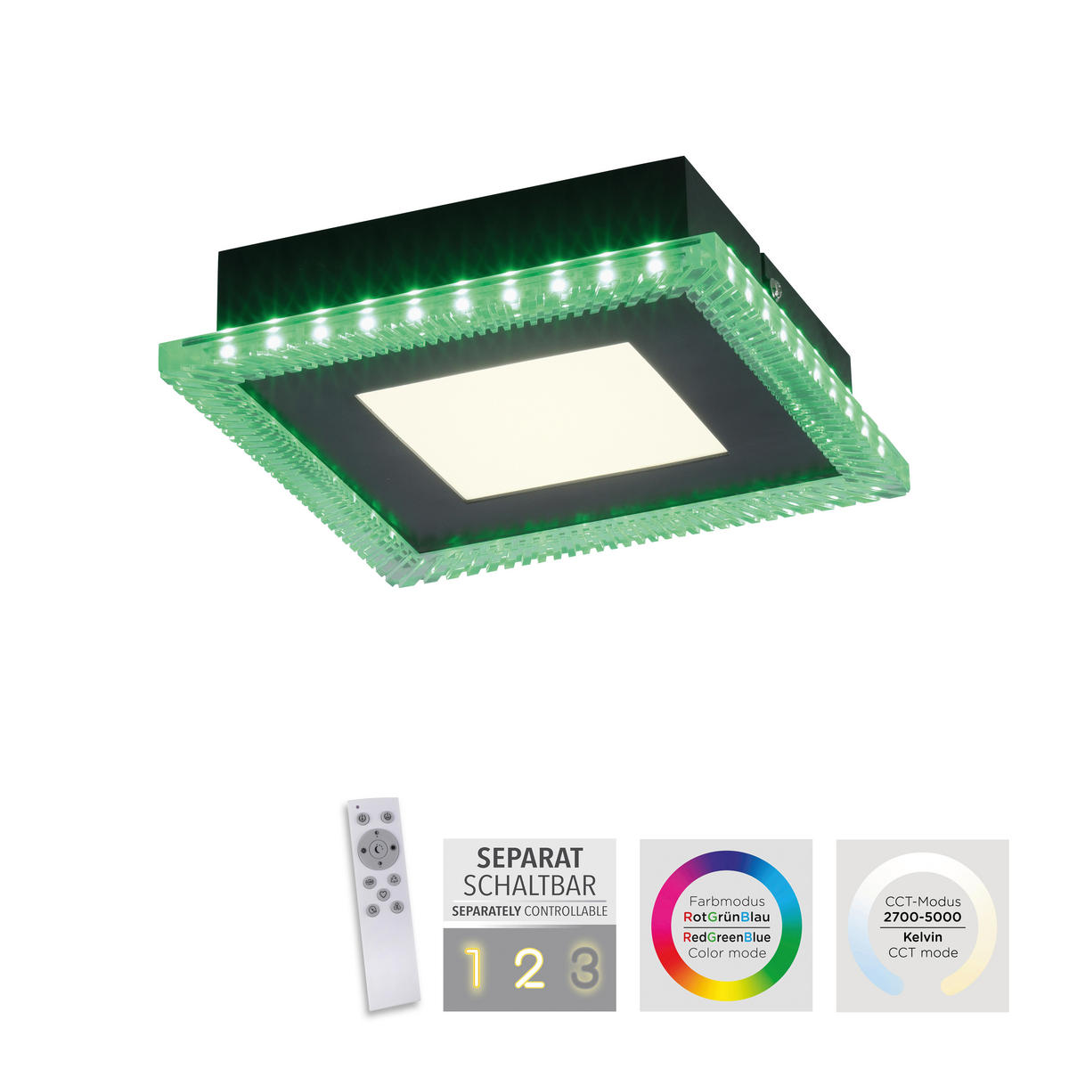 Just Light LED-Deckenleuchte 14510-18 schwarz Kunststoff B/H/L: ca. 20x5x20 cm ACRI - schwarz (20,00/20,00/5,00cm) - Just Light