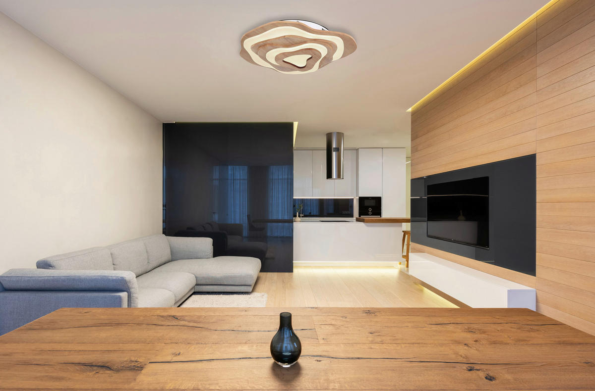 GLOBO LED-Deckenleuchte dunkelbraun Opal Kunststoff Holz B/H/T: ca. 50x10x58 cm JACKS - dunkelbraun/Opal (50,00/10,00/58,00cm) - GLOBO