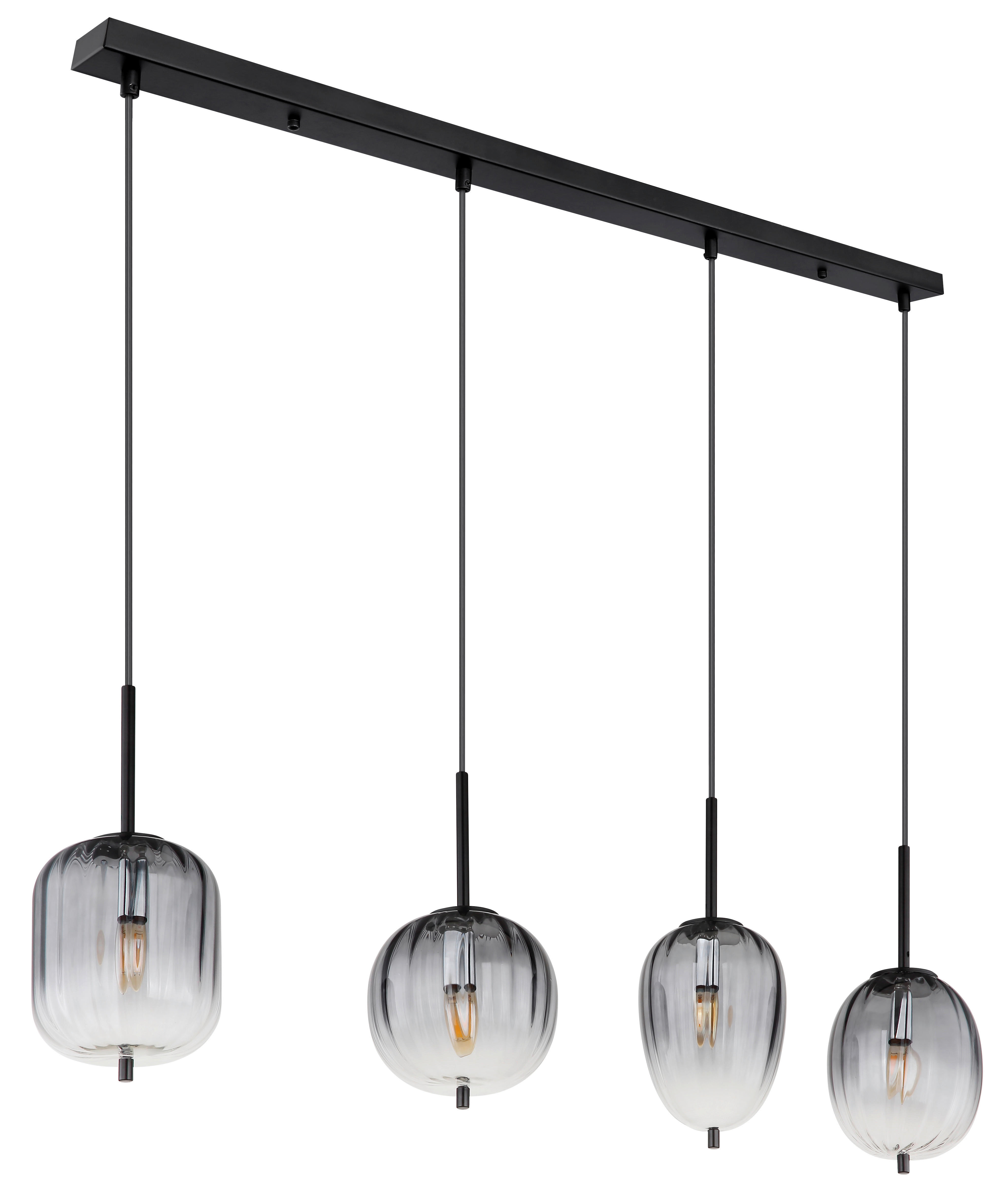 GLOBO Pendelleuchte mattschwarz Metall Glas B/H/T: ca. 18,5x120x110 cm 4.0 Brennstellen 15215-4 - mattschwarz (18,50/120,00/110,00cm) - GLOBO