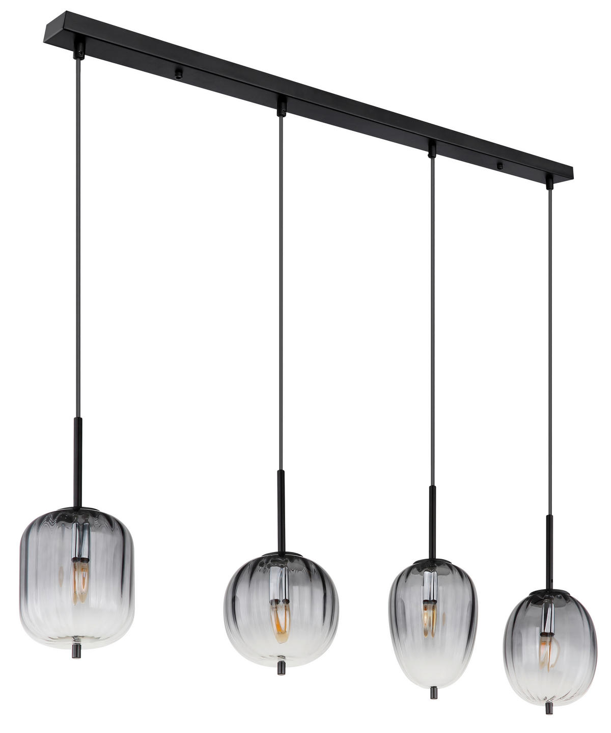 GLOBO Pendelleuchte mattschwarz Metall Glas B/H/T: ca. 18,5x120x110 cm 4.0 Brennstellen 15215-4 - mattschwarz (18,50/120,00/110,00cm) - GLOBO