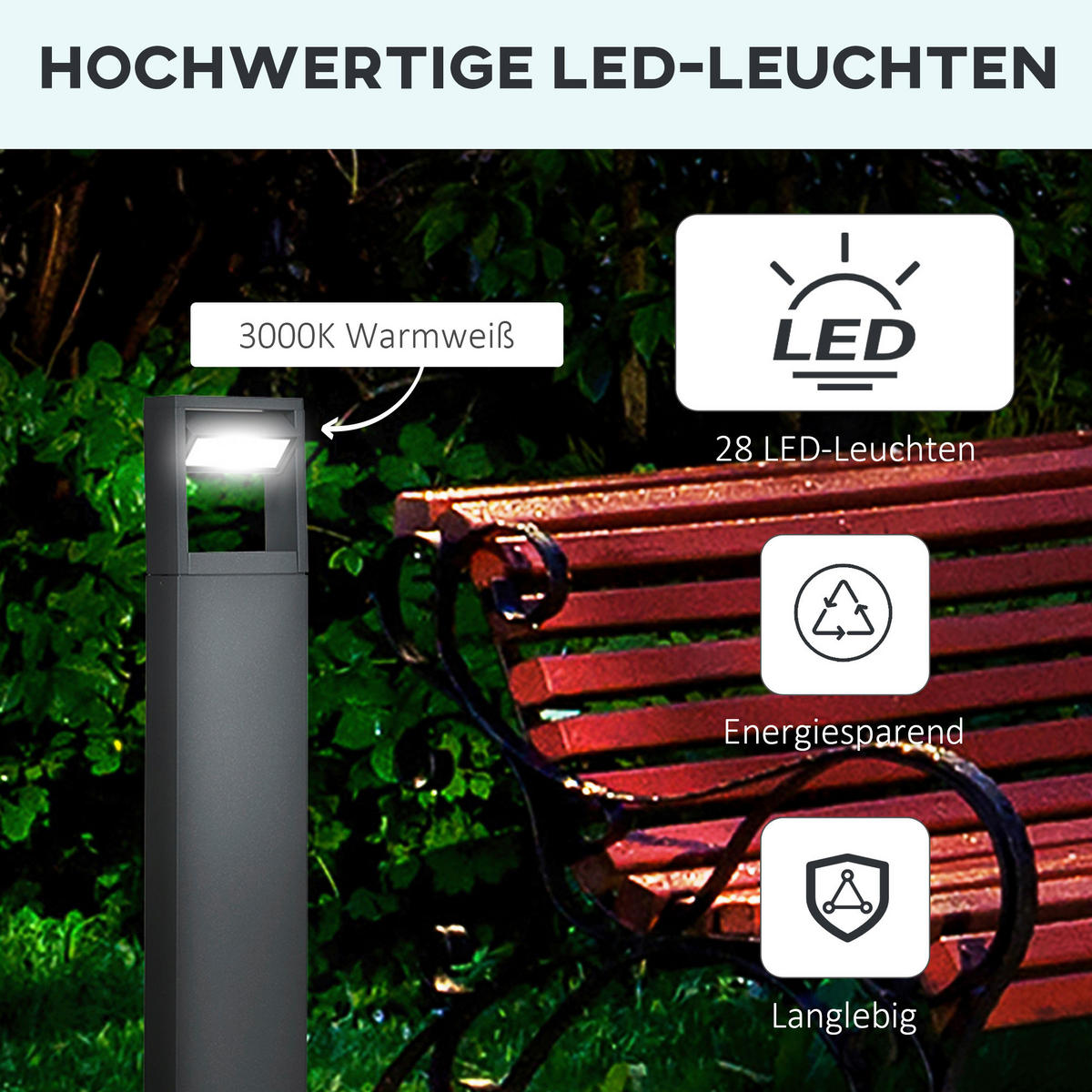 Gartenlampe mit LED dunkelgrau Aluminium Glas Gummi B/H/L: ca. 5x90x16 cm Gartenlampe_mit_LED - dunkelgrau (16,00/5,00/90,00cm) - Outsunny