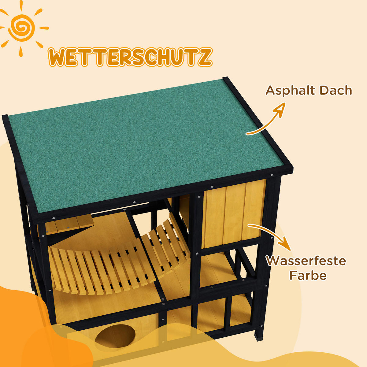 PawHut Katzen-Zubehör schwarz Polypropylen B/H/L: ca. 60x84,5x88 cm Katzenhaus - gelb/schwarz (88,00/60,00/84,50cm) - PawHut