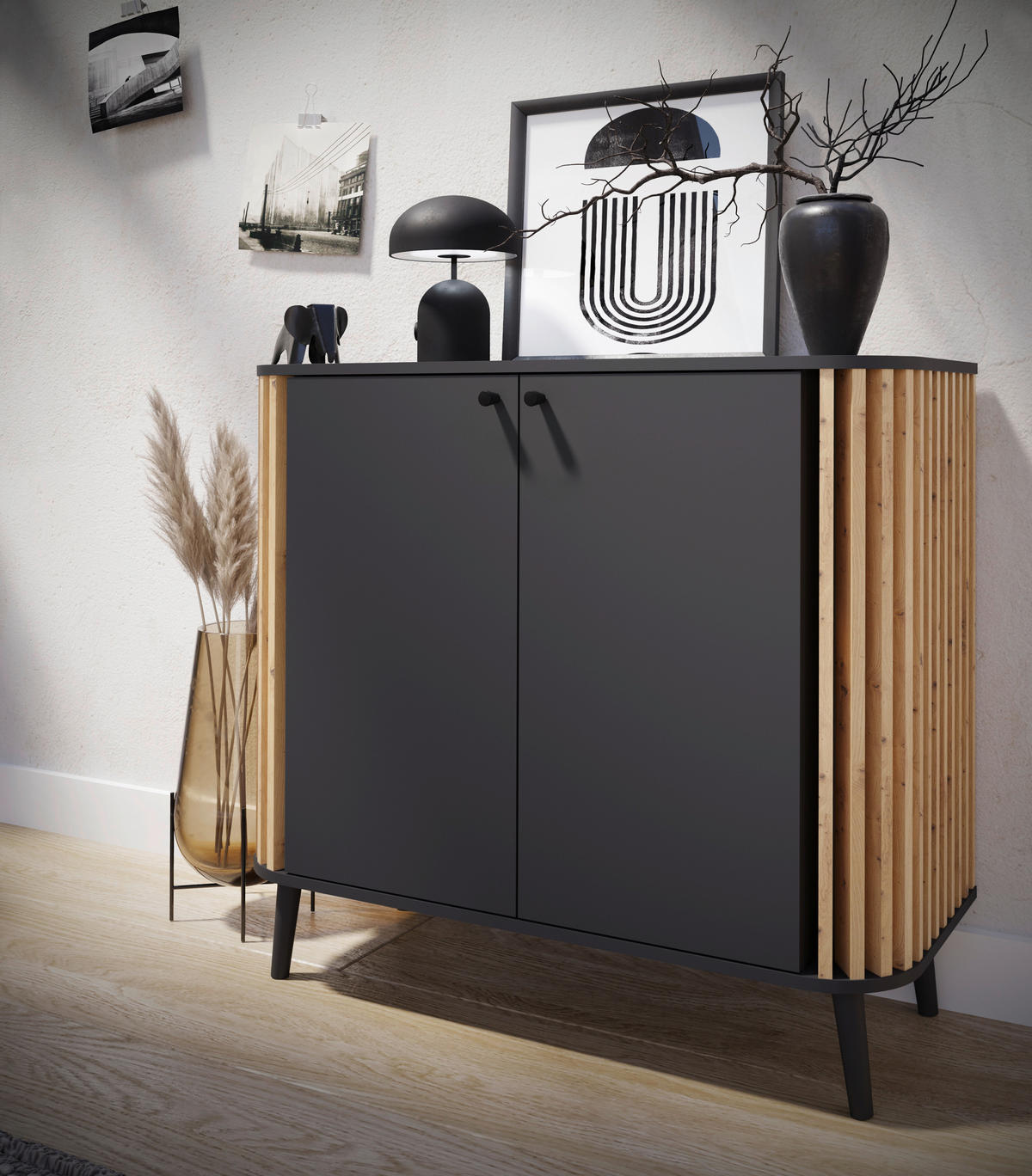Kommode PURE grau Eiche Artisan Nachbildung B/H/T: ca. 92x87,5x40 cm PURE - Eiche/grau (92,00/87,50/40,00cm) - xonox.home