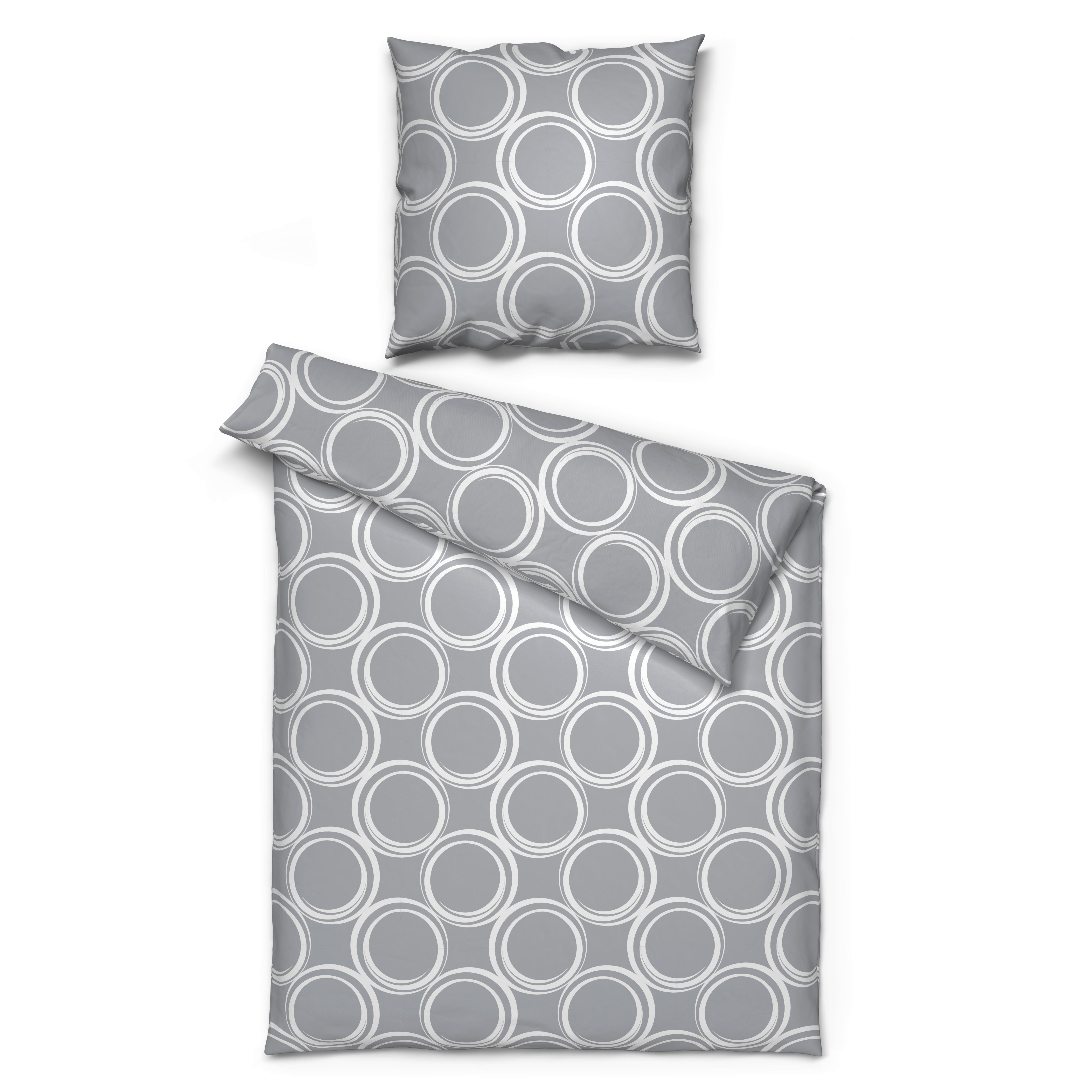 Microfaser Bettwäsche Fleece Bettwäsche_Fleece Kreise 135x200cm - hellgrau/weiß (135,00/200,00cm)