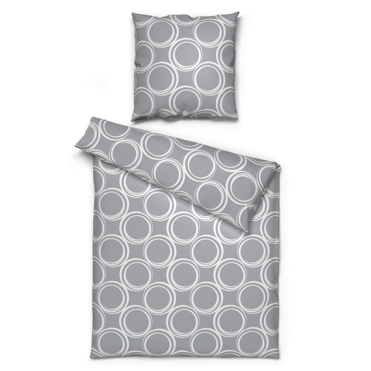 Microfaser Bettwäsche Fleece Bettwäsche_Fleece Kreise 135x200cm - hellgrau/weiß (135,00/200,00cm)