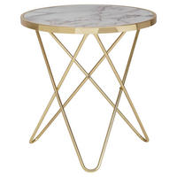 Beistelltisch weiß Marmor Optik gold Optik MDF Stahl Beistelltisch - gold/weiß - Wohnling