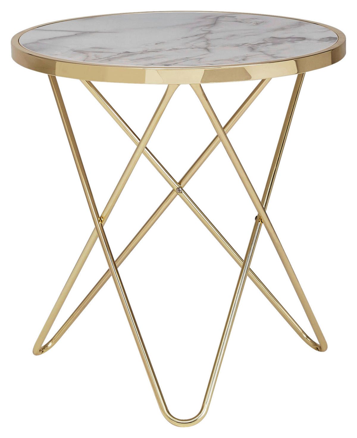 Beistelltisch weiß Marmor Optik gold Optik MDF Stahl Beistelltisch - gold/weiß - Wohnling