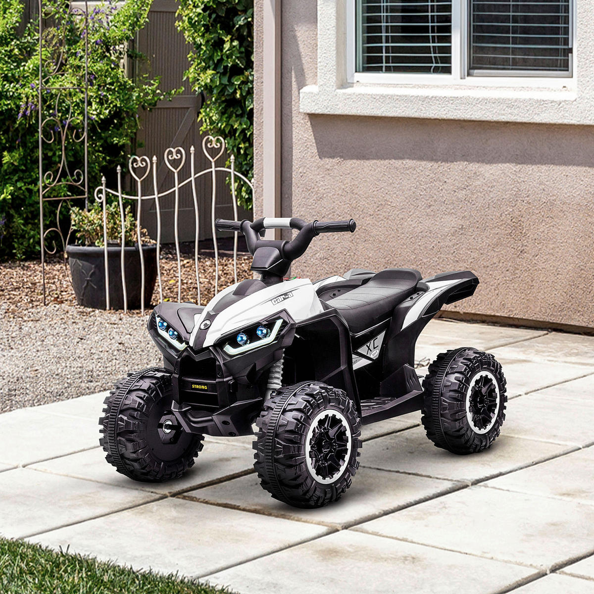 HOMCOM Kinderauto schwarz B/H/L: ca. 53x83x55,5 cm Elektro-Quad - weiß/schwarz (55,50/53,00/83,00cm) - HOMCOM