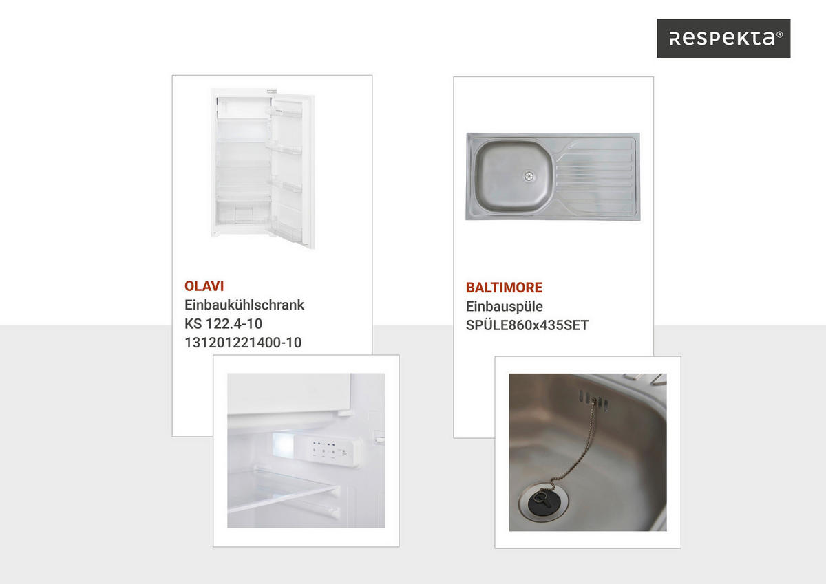 Respekta Inselküche Anton weiß Lärche Nachbildung B/H/T: ca. 310x211x60 cm Anton - Eiche/weiß (310,00/211,00/60,00cm) - Respekta