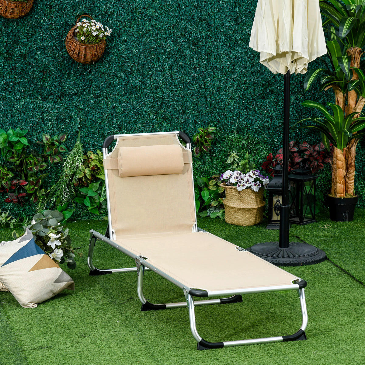 Outsunny Gartenliege beige Aluminium B/H/L: ca. 60x28x189 cm Gartenliege - beige (189,00/60,00/28,00cm) - Outsunny
