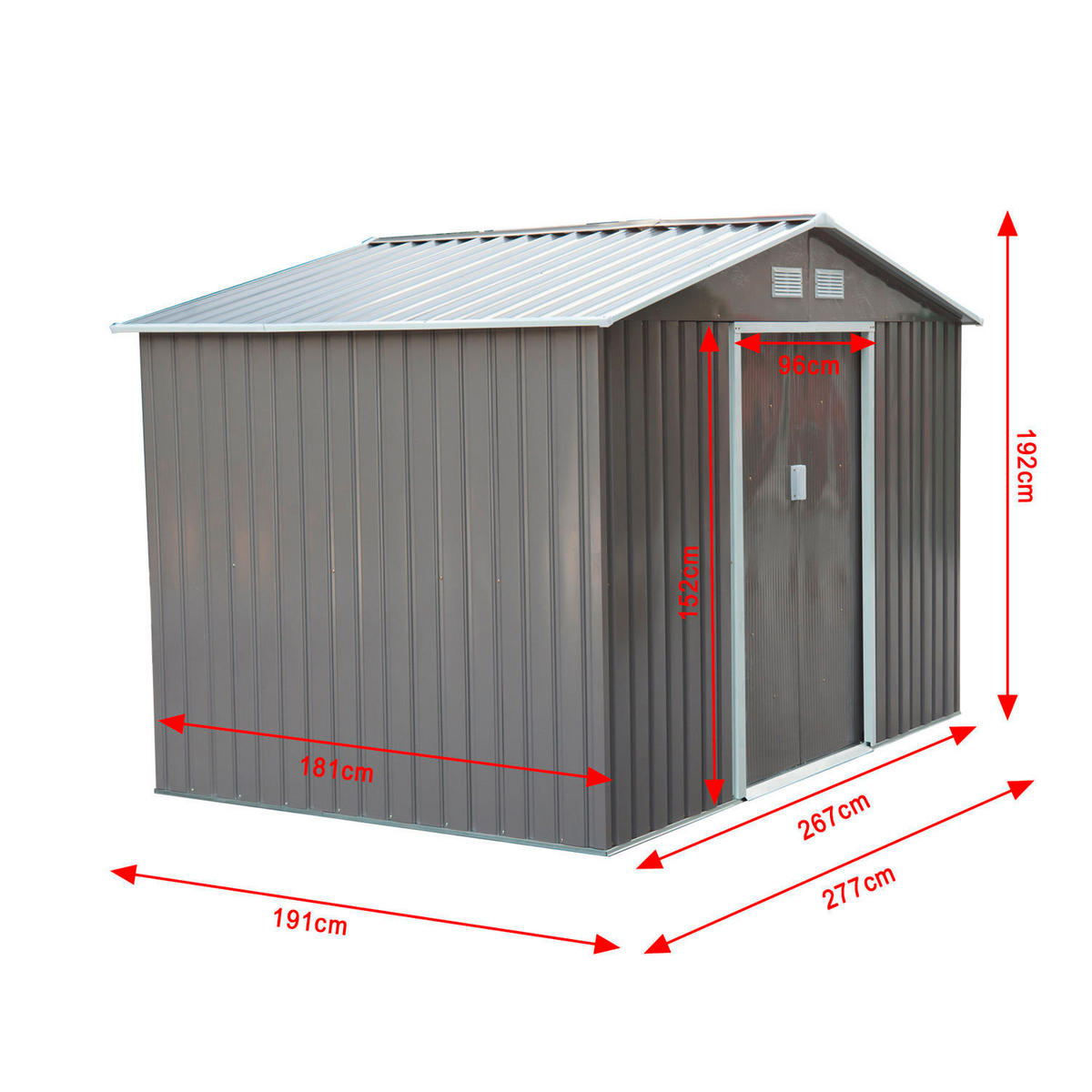 Outsunny Gartenhaus grau B/H/L: ca. 181x192x277 cm Gartenhaus - grau (277,00/181,00/192,00cm) - Outsunny